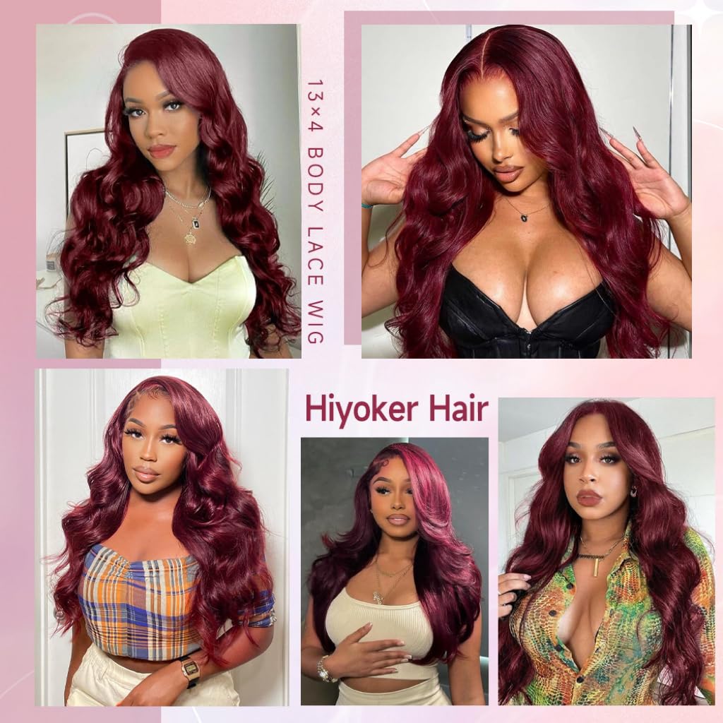 30 Inch 99J Burgundy Lace Front Human Hair Wig - 12A Grade 200% Density HD Body Wave with 13x4 Frontal - Pre Plucked Glueless Wine Red Wig for Women | Perfect for Cosplay, Parties, Weddings & Daily Wear