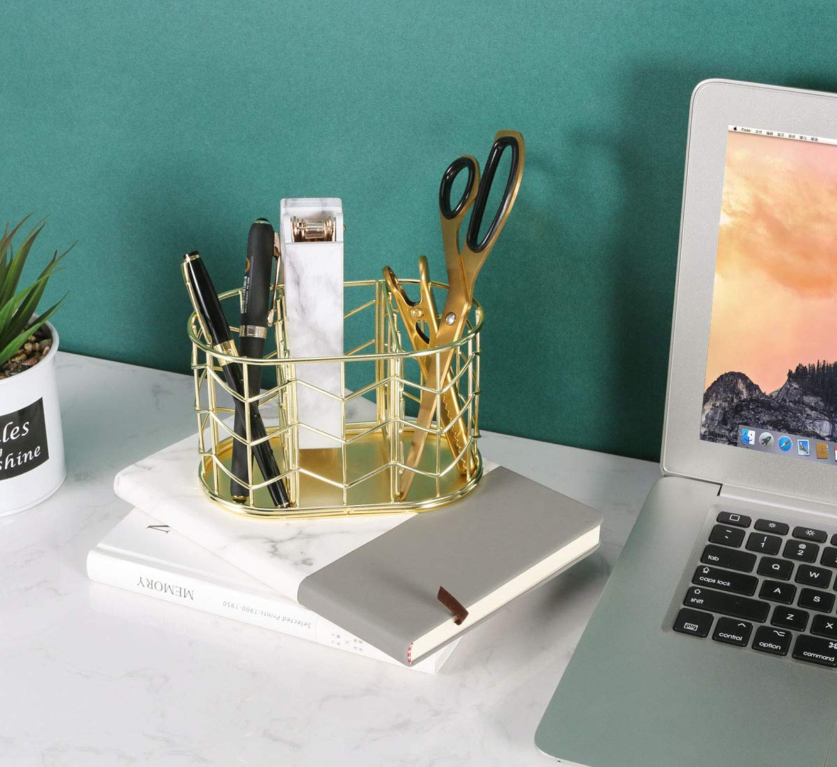 Nugorise 3-Compartment Metal Pen Holder - Gold Desk Organizer for Pencils, Pens & Stationery - Perfect for Office, School & Home Workspace Organization