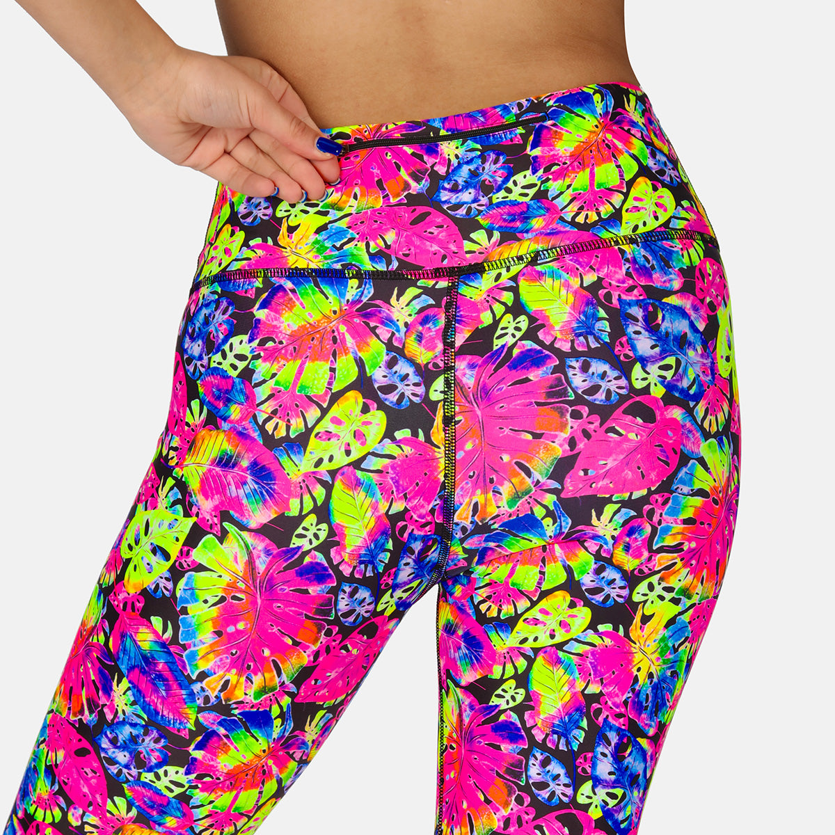 Summer Palm Print Leggings - Women's High Waisted Yoga Pants for Workout, Running & Beach Vacation | Trendy Tropical Design
