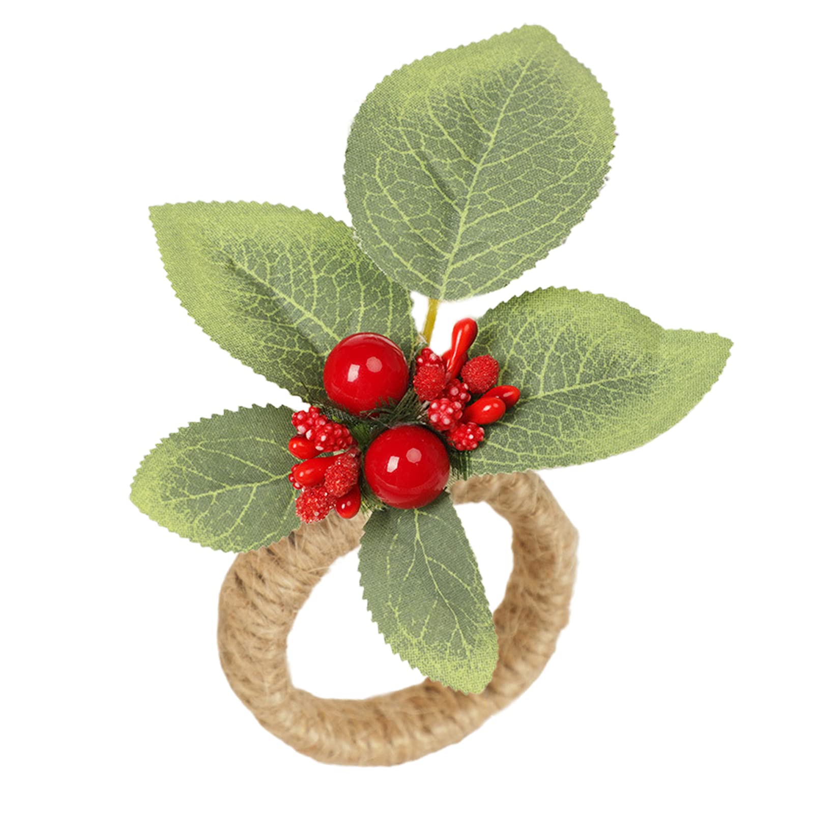 Firlar Set of 6 Christmas Napkin Rings with Artificial Red Berries & Green Leaves - Elegant Holiday Table Decor for Xmas, Thanksgiving, Wedding & Dinner Parties - Perfect for Festive Dining & Seasonal Home Decoration