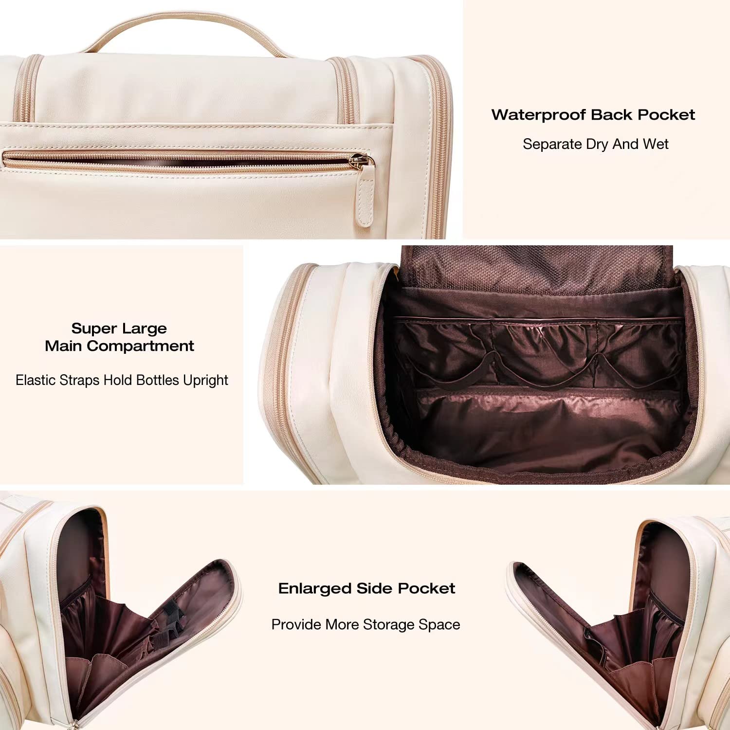 Premium Extra Large PU Leather Hanging Travel Toiletry Bag for Women - Waterproof Cosmetic Organizer with Multiple Pockets | Ideal for Travel, Gym, Camping & Daily Makeup Storage (Pink)