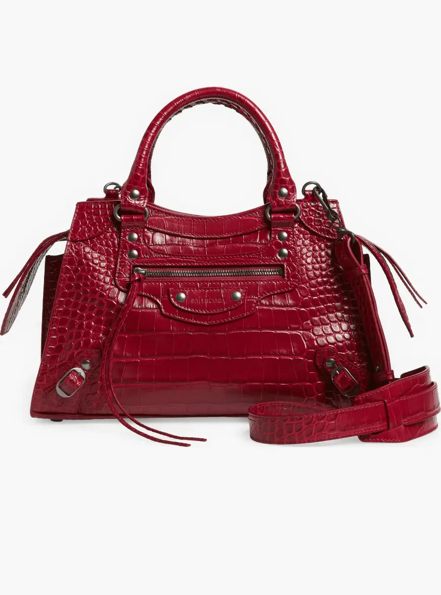 Balenciaga Neo Classic City Croc Embossed Leather Handbag for Women | Luxury Designer Shoulder Bag | Perfect for Work, Travel & Evening Events