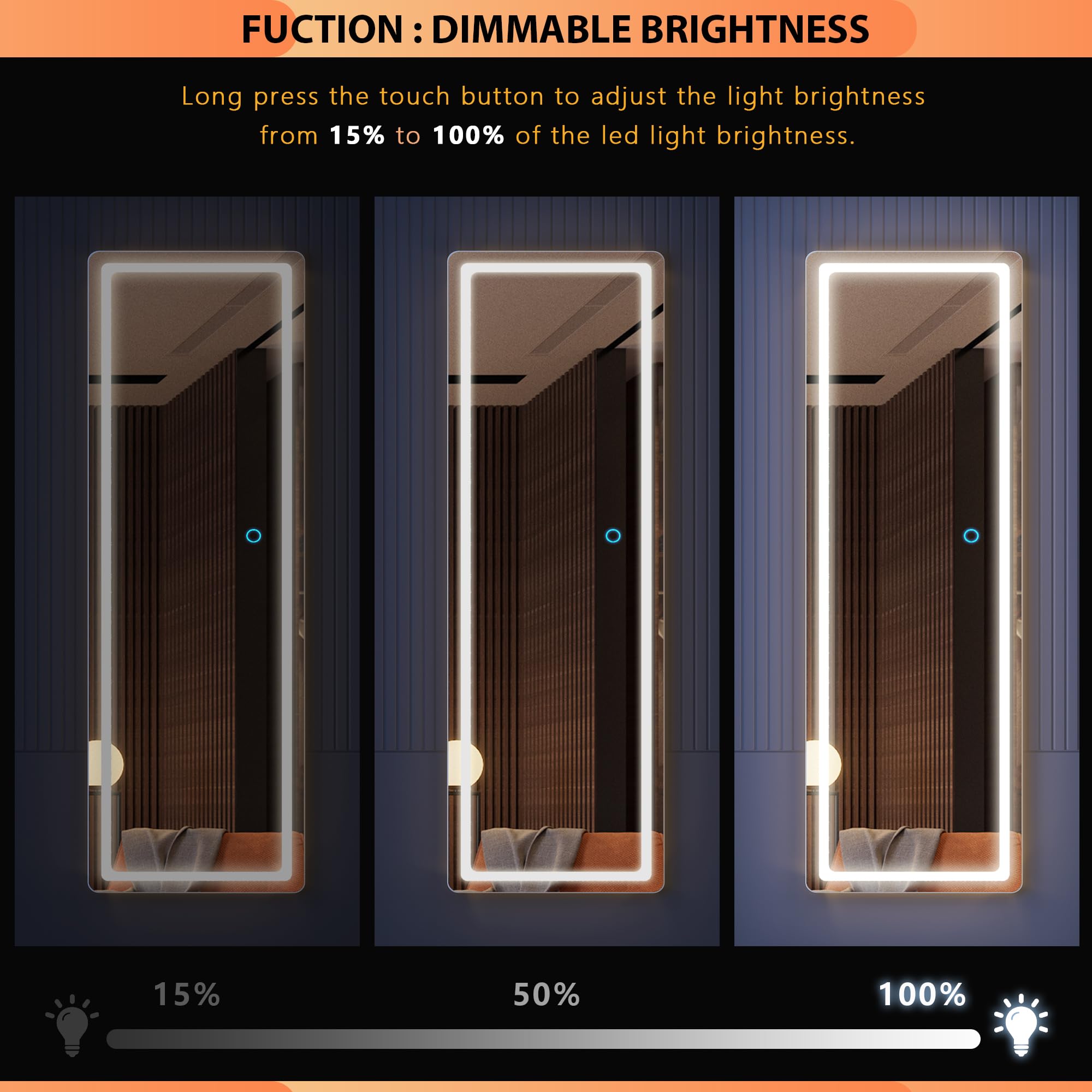 LVSOMT 47x14 Inch Full Length LED Lighted Mirror - Over The Door Hanging & Wall Mounted Full Body Mirror with Lights for Bedroom, Living Room, Dressing Room (White) - Perfect for Makeup, Outfit Checks & Home Decor