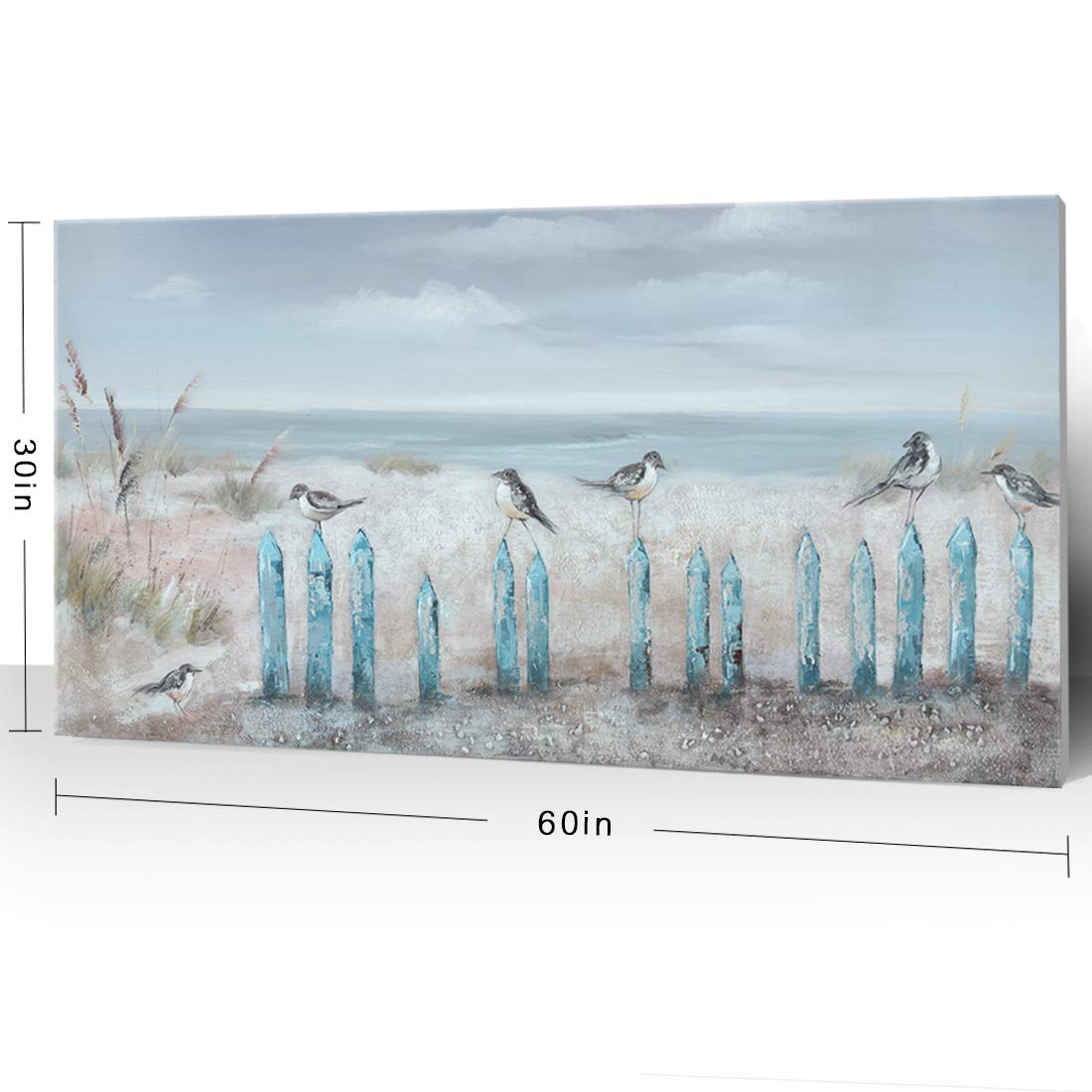Extra Large 60x30 Inch Hand-Painted Beach Oil Painting - Ocean Seascape with Seagulls Wall Art Canvas, Framed Coastal Decor for Living Room, Bedroom & Office | Perfect for Coastal, Nautical & Beach House Themes