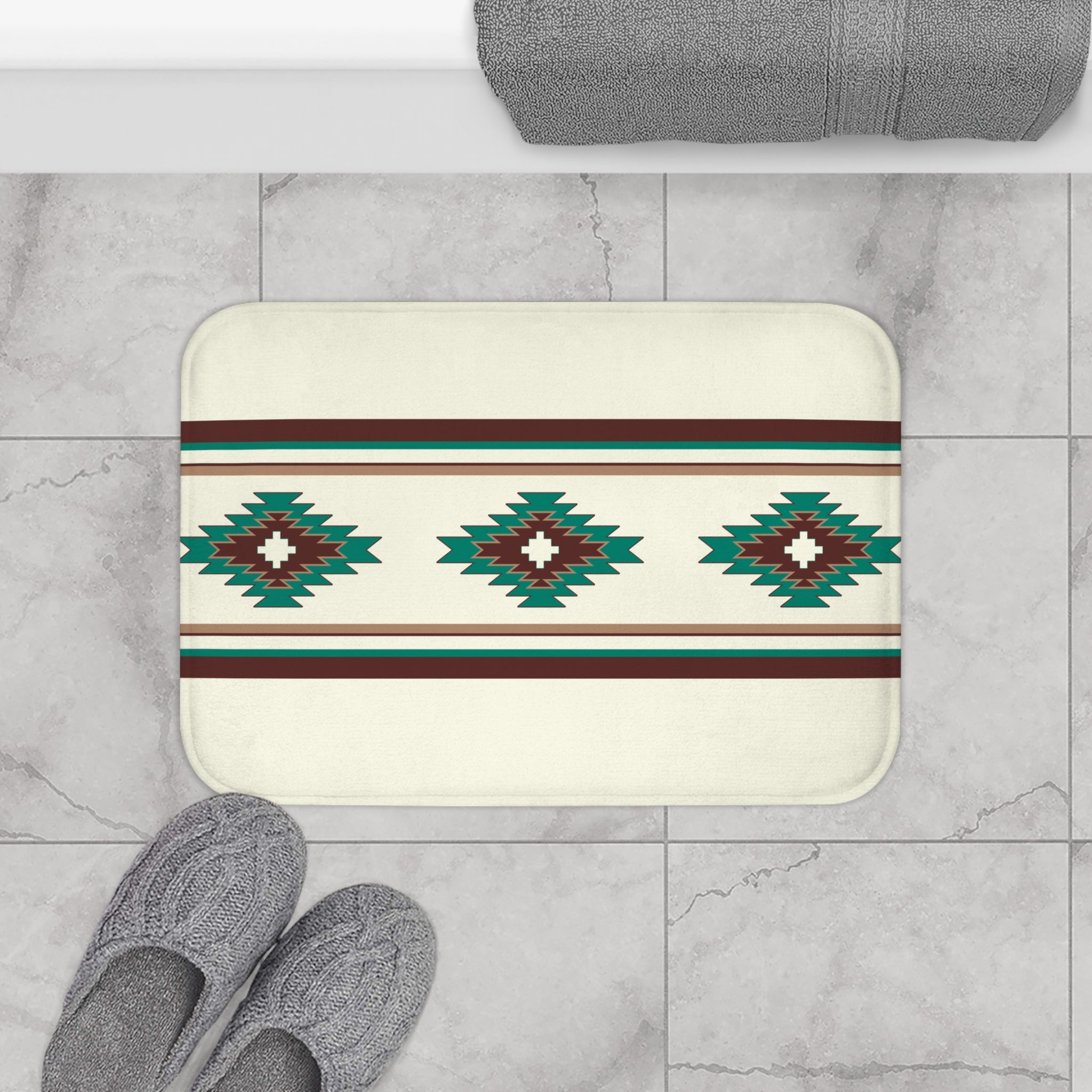 Boho Bath Mat - Soft Microfiber Bathroom Rug with Southwestern Desert Trail Design, Non-Slip Shower Mat for Small & Large Bathrooms - Perfect for Modern Boho Decor and Cozy Bathroom Comfort