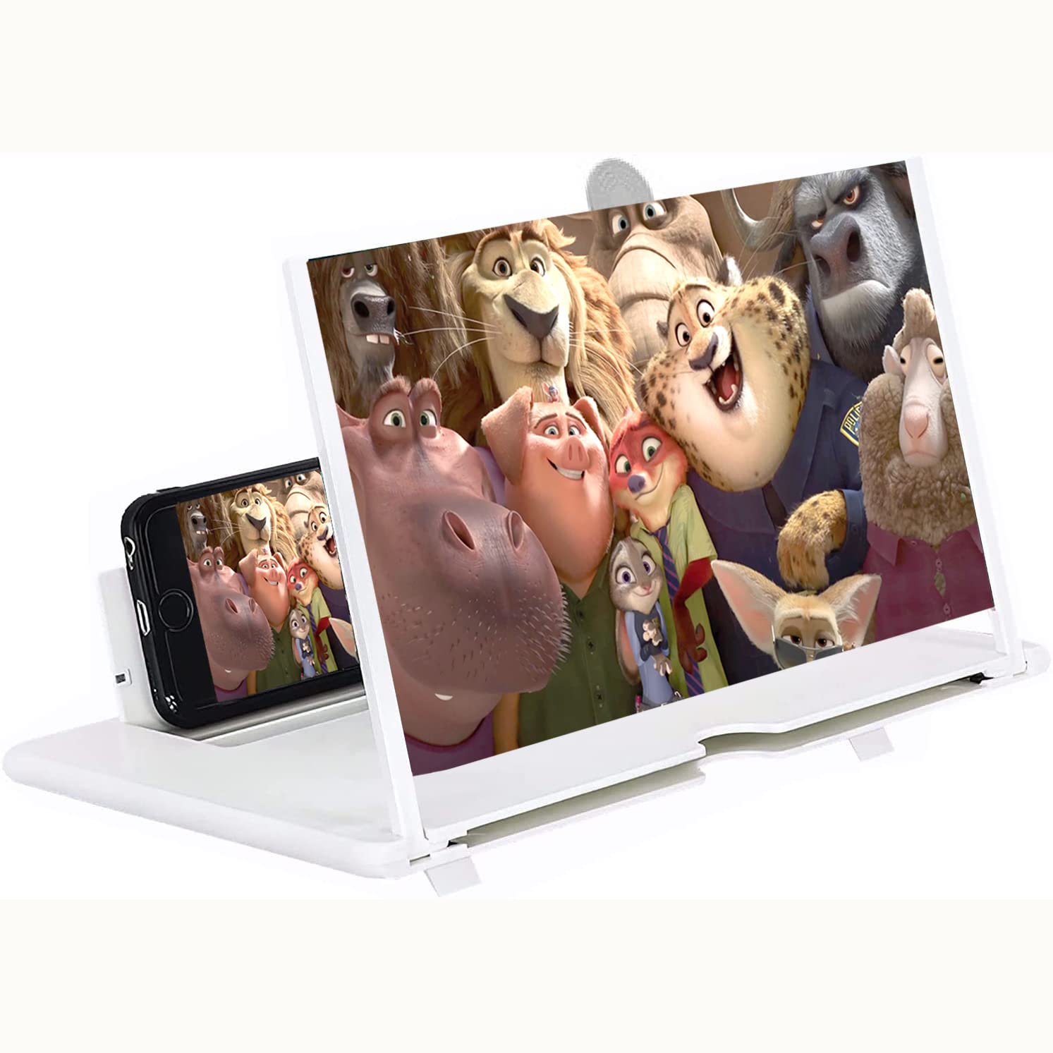 14 Inch Foldable Screen Magnifier for Smartphones - Portable Phone Stand & Video Enlarger for Movies, Gaming & Projector Use - White (Compatible with iPhone & Android) - Perfect for Home Entertainment, Travel & Office Presentations