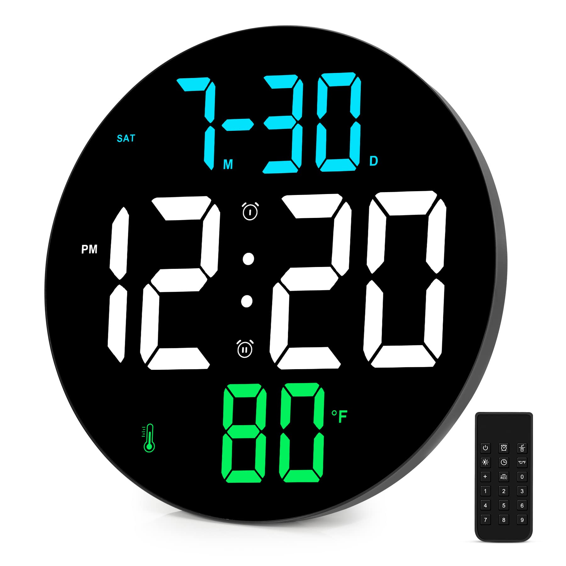Amgico 9 Inch Large Digital Wall Clock with Remote Control - LED Display, 4-Level Brightness, Temperature & Date - 12/24H Format Alarm Clock for Bedroom, Office, Elderly & Home Use