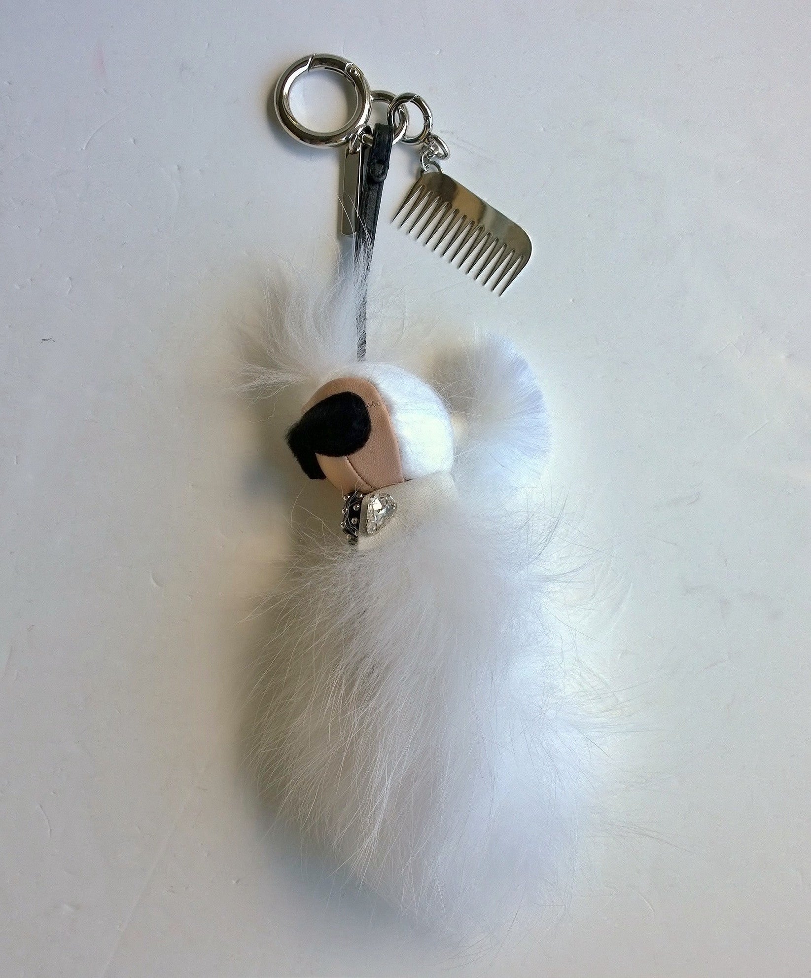 Fendi Mini Karlito Snow White with Silver Comb - Luxury Designer Keychain for Handbags & Accessories - Perfect Gift for Fashion Lovers