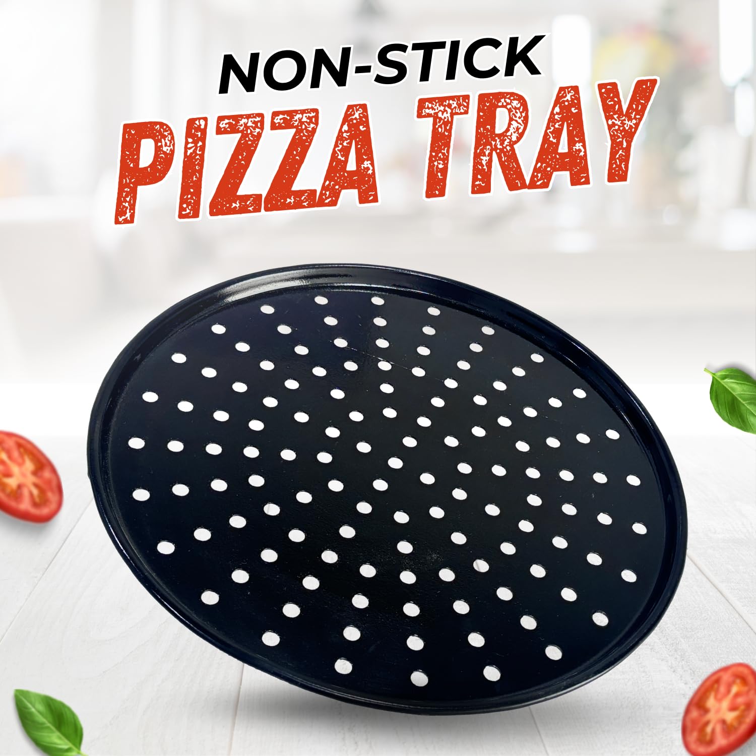 Premium Carbon Steel Pizza Pan for Oven, Microwave & OTG - 12 Inch Round Non-Stick Baking Tray (Black) - Perfect for Homemade Pizza, Bread & Pastries - Set of 1