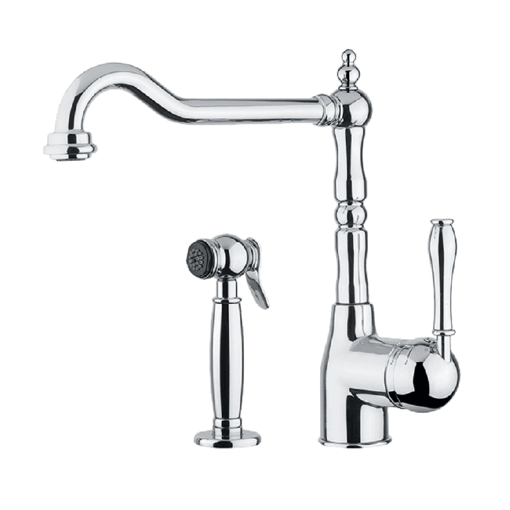 Abey Provincial Kitchen Faucet with Side Spray - Chrome Finish, High-Arc Pull-Down Sprayer for Modern Kitchens - Perfect for Washing Dishes, Filling Pots & Cleaning Sinks (Model 400073)