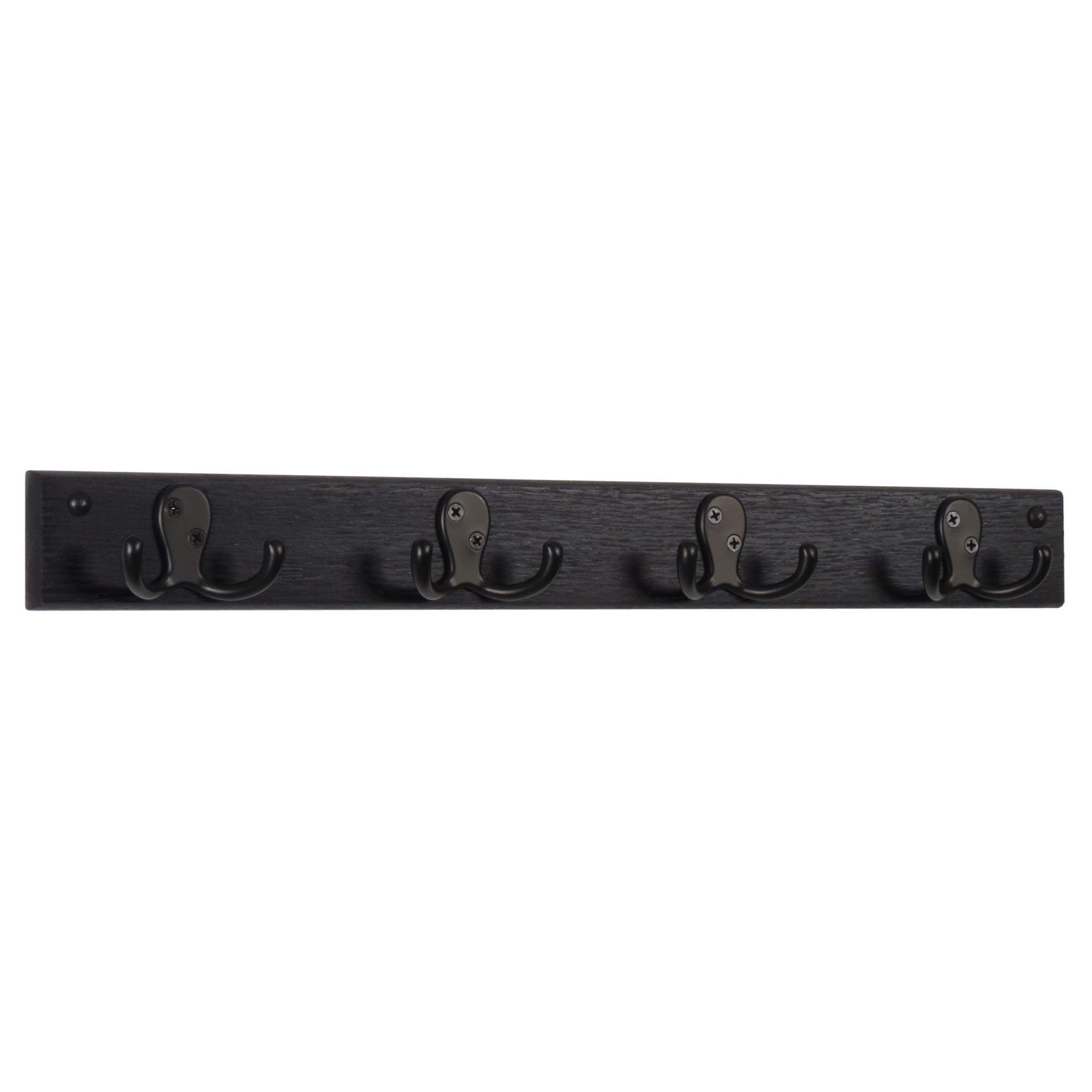 Wooden Mallet 4 Double Prong Rail with Black Hooks - Heavy Duty Coat Rack for Entryway, Bedroom & Mudroom Organization