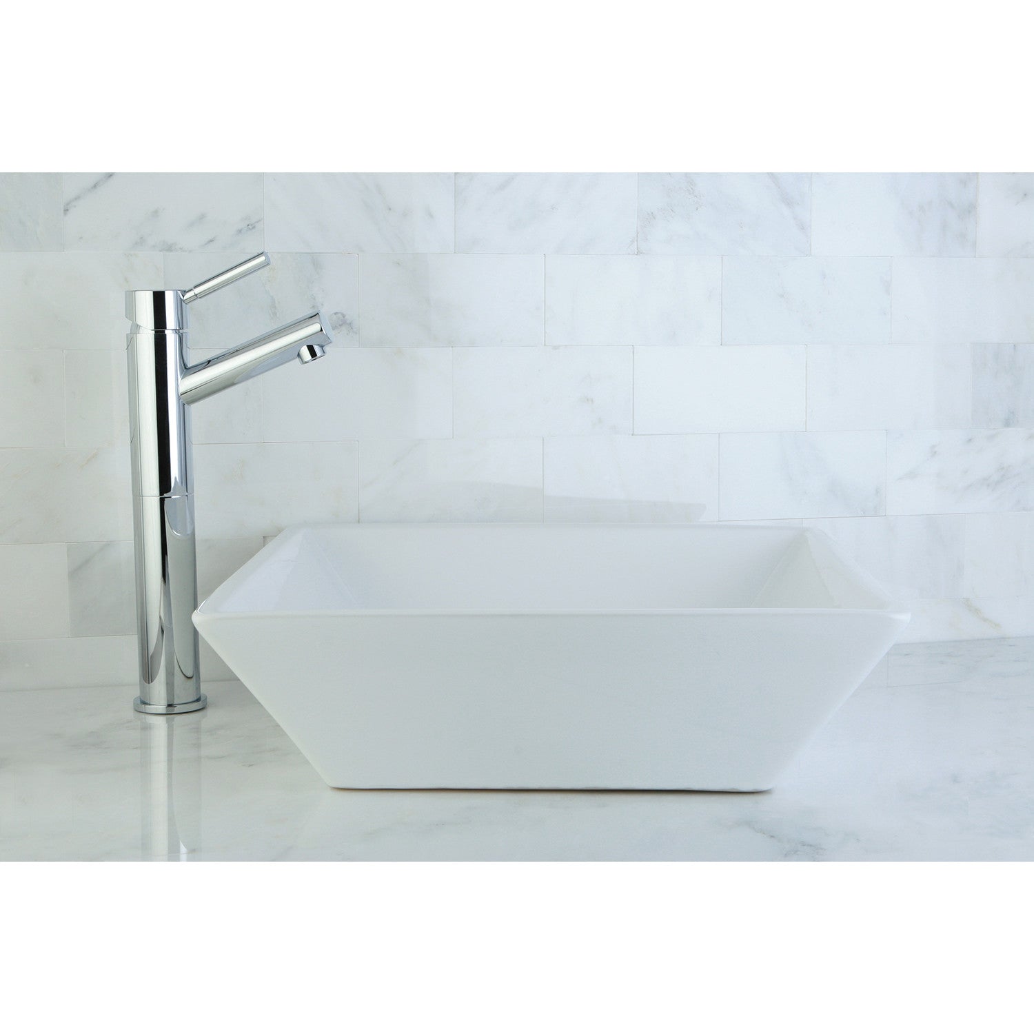 Artisan EV4256 16.9 Inch White Ceramic Square Vessel Sink - Modern Bathroom Vanity Top for Powder Room & Guest Bath Decor