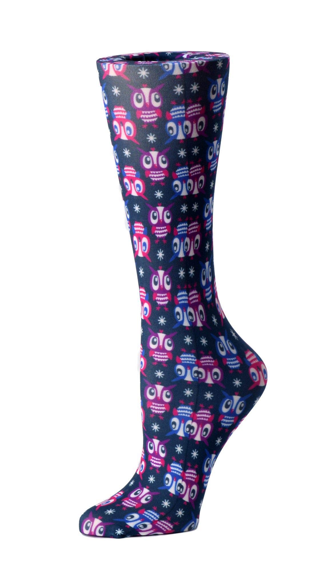 Compression Socks for Women & Men - 10-18mmHg Graduated Support, Wide Calf Design with Owl Pattern - Ideal for Travel, Running, Nursing & Varicose Vein Relief