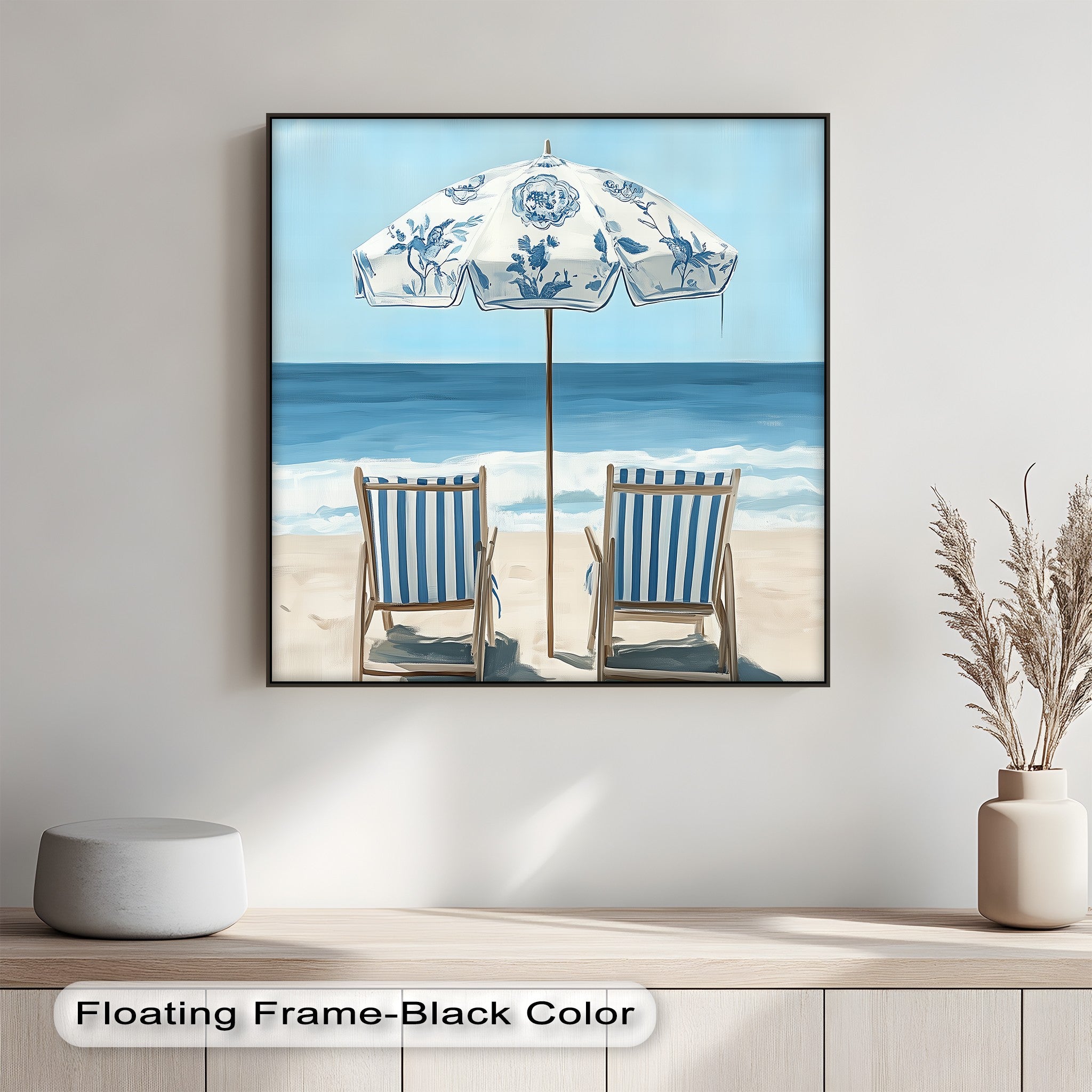 Blue Striped Beach Chairs Canvas Wall Art - Coastal Decor for Living Room, Bedroom & Office - Perfect Beachfront Home Decor & Gift Idea