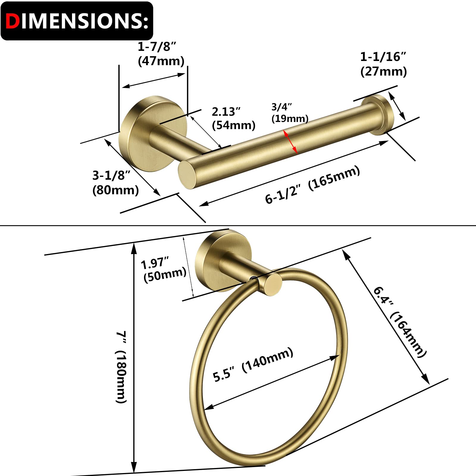 Premium Gold Toilet Paper Holder & Towel Ring Set - 2 Piece Bathroom Hardware Accessories in SUS304 Stainless Steel - Wall Mounted Hand Towel Holder for Bathroom Decor - Durable & Rustproof for Modern Homes, Apartments & Luxury Hotels
