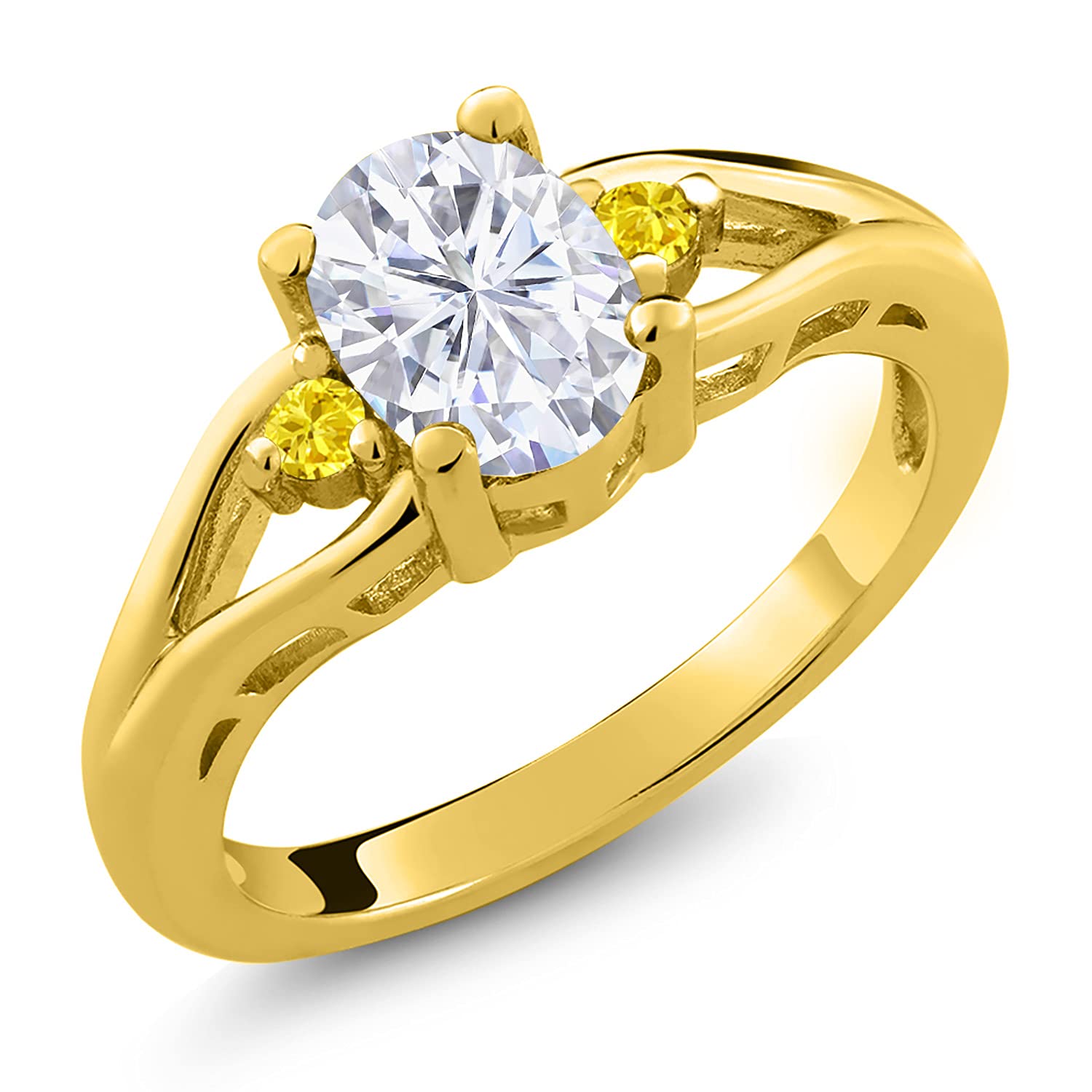 18K Yellow Gold Plated Silver Yellow Created Sapphire & Moissanite Ring Set (1.60 Cttw) - Elegant Wedding, Engagement & Anniversary Jewelry Gift for Women