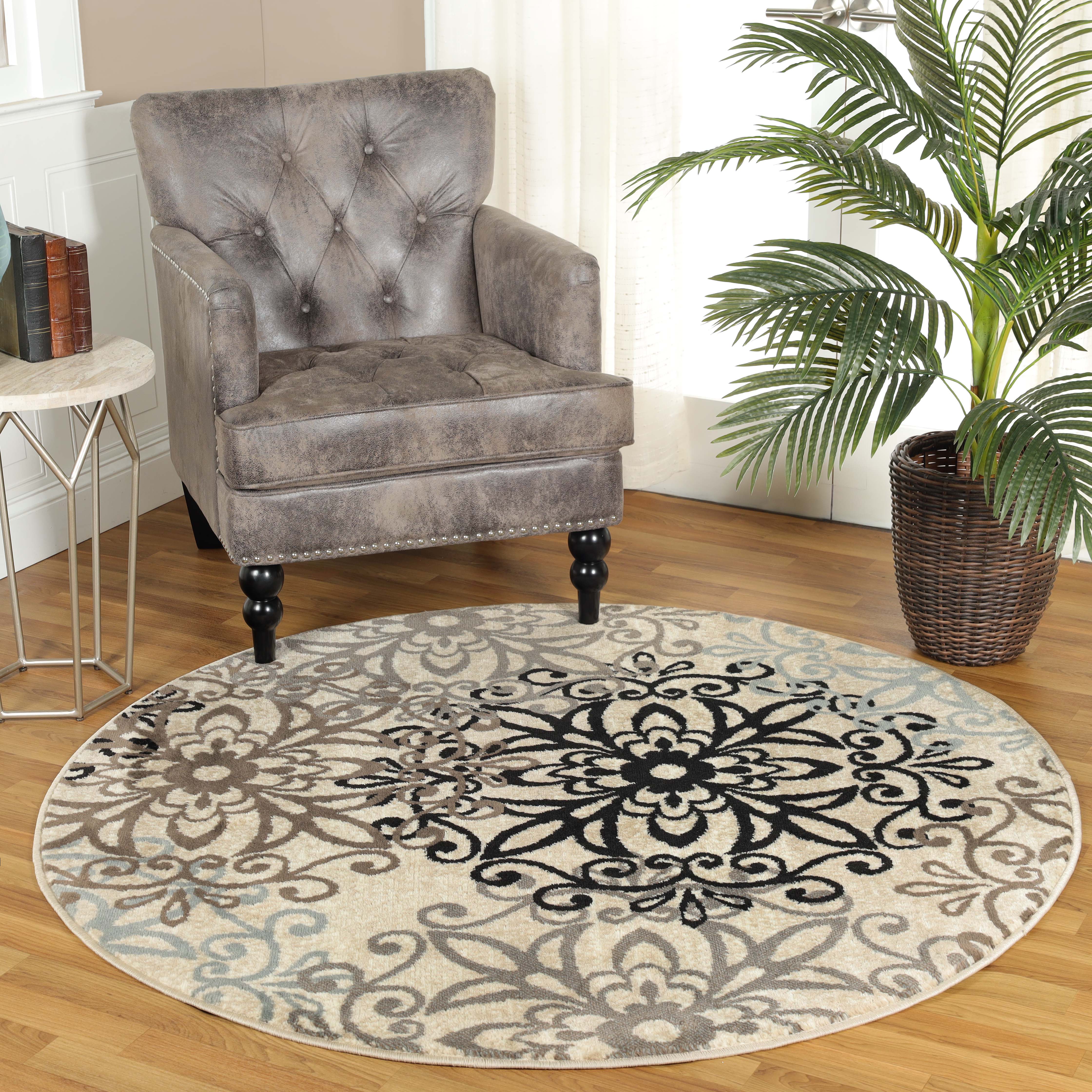 Leigh Traditional Floral Scroll Indoor Area Rugs & Runner Rugs - Non-Slip Soft Living Room Bedroom Decor Carpet