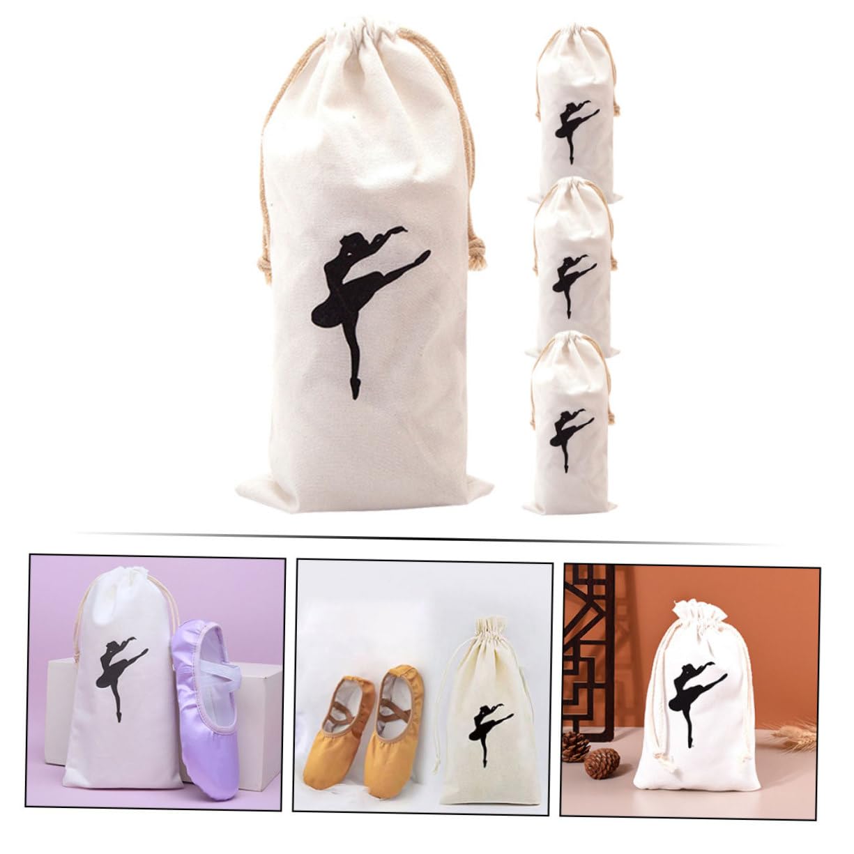 WHAMVOX Cute Ballet Dance Bag for Women & Girls - Washable Canvas Shoe Storage Pouch with Dancer Pattern - Perfect for Dance Classes, Rehearsals & Gym Essentials