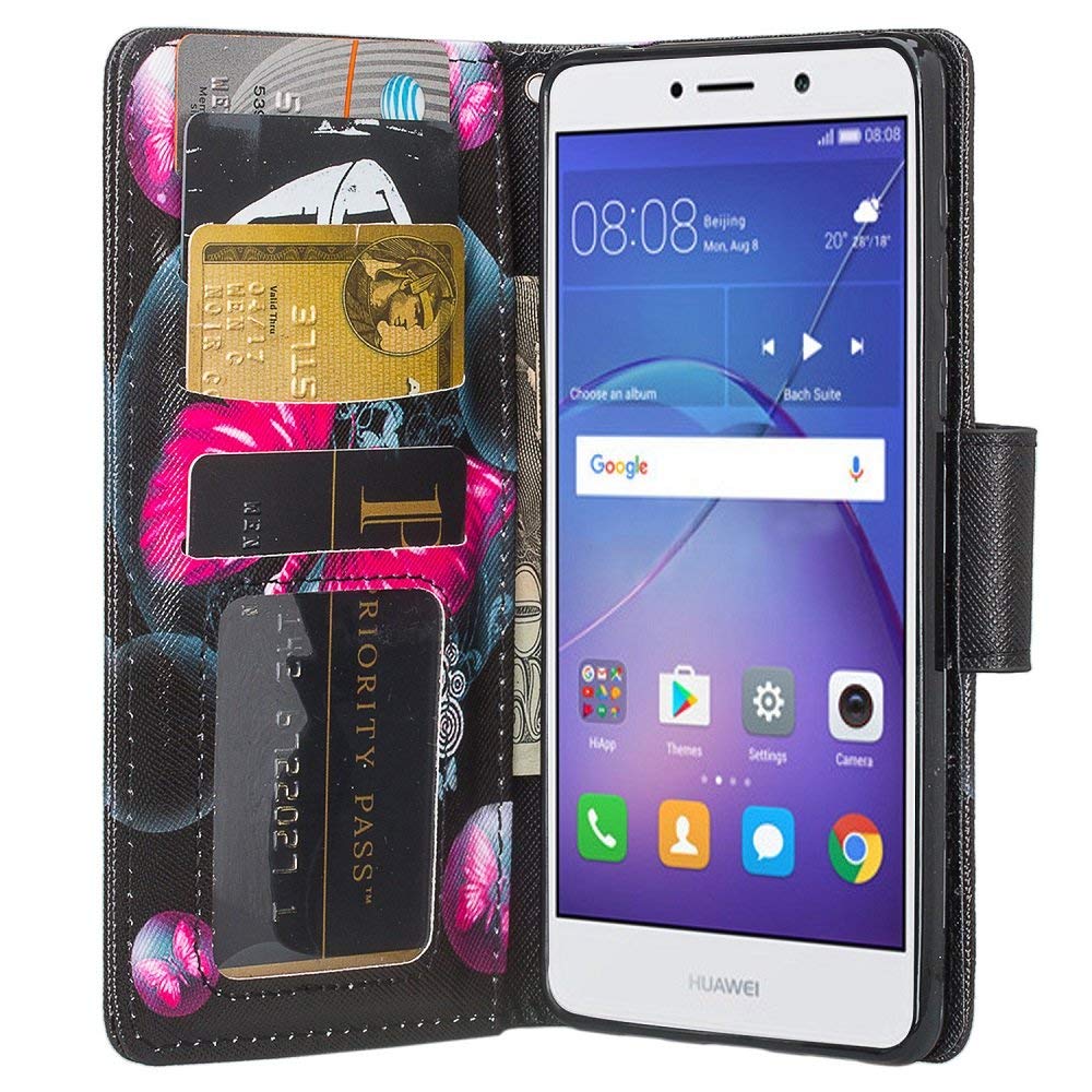Premium PU Leather Magnetic Flip Wallet Case for Alcatel REVVL & A30 Plus - Kickstand Design with Card Slots | Perfect for Work, Travel & Everyday Protection (Pink Butterfly Pattern)