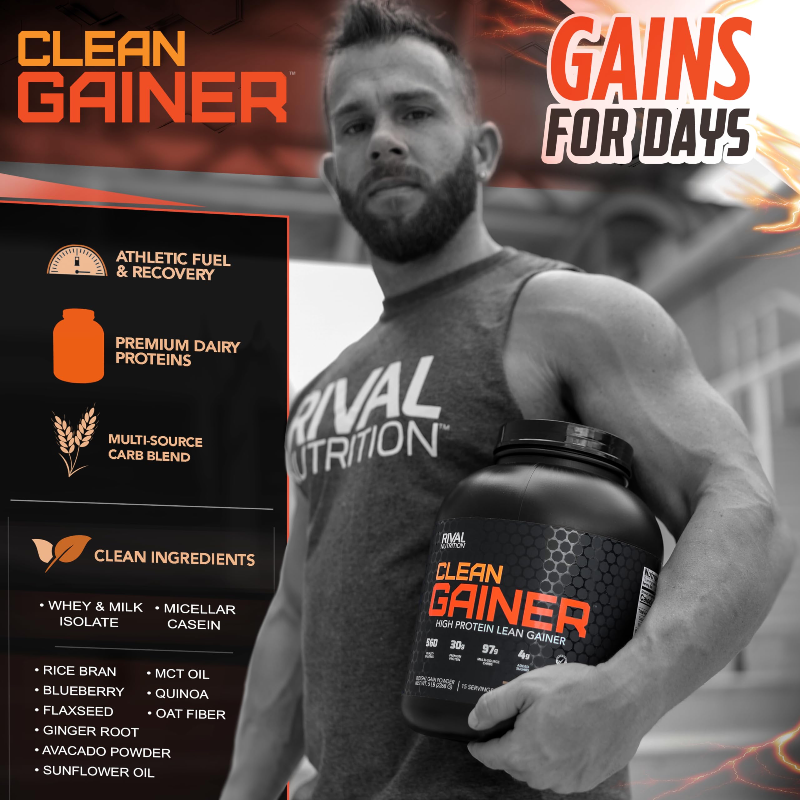 Rival Nutrition Clean Gainer Protein Powder - Cookies & Cream Flavor, 5lbs for Muscle Growth & Weight Gain | Post-Workout Recovery & Meal Replacement