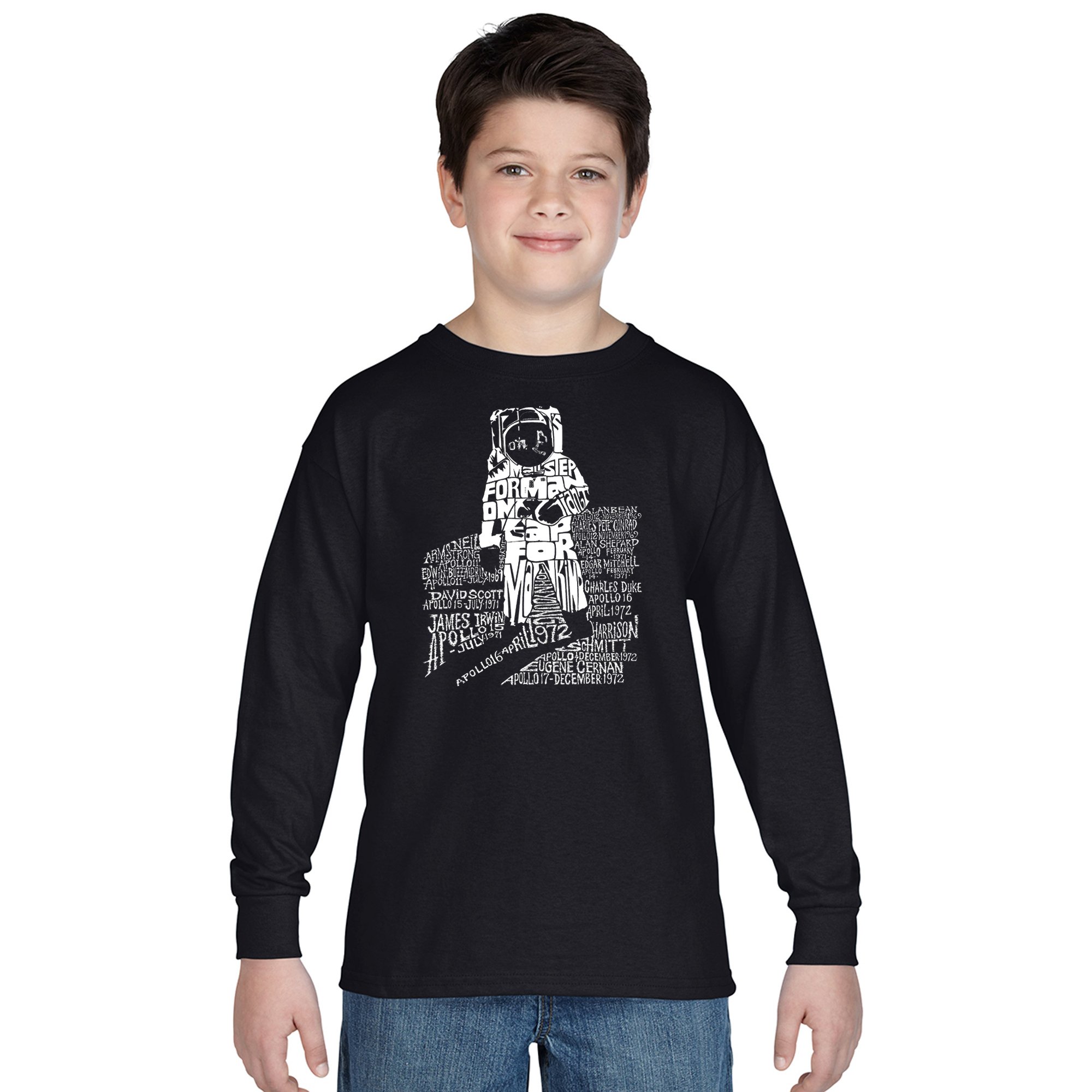 LA POP ART Boys' Long Sleeve Graphic T-Shirt - Astronaut Space Theme | Cool Casual Wear for School, Playdates & Everyday Adventures