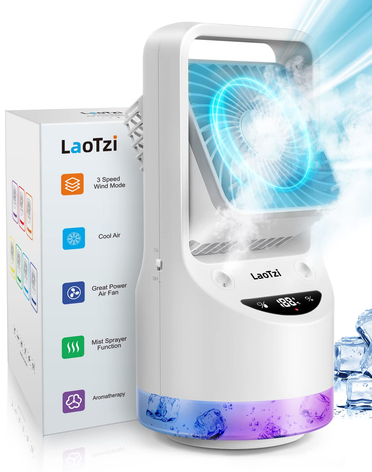 Rechargeable Portable Air Conditioner Fan - 3 Speed & 7 Color LED Mini Evaporative Cooler with Aromatherapy Function | Personal Desk Cooler for Home, Office, Bedroom & Window Use | Perfect for Summer, Travel & Small Spaces