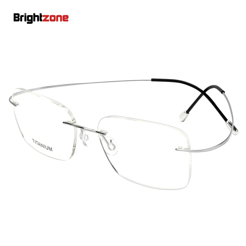 Brightzone Unisex Rimless Square Screwless Titanium Eyeglasses 71616 - Lightweight & Durable Frame for Men & Women - Perfect for Reading, Work & Everyday Use