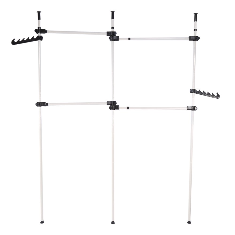 Heavy-Duty Adjustable Tension Rod Garment Rack - Freestanding Clothing Hanger with 3 Vertical Poles & 4 Bars for Home Wardrobe, Closet Organization - Portable Indoor DIY Coat Hanger for Bedroom, Laundry Room, Dorm or Retail Store Display