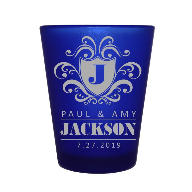 Customizable Blue Frosted Shot Glass - 1.5 Ounce (45ml) - Crest Version 3 - Perfect for Parties, Weddings, and Bar Decorations