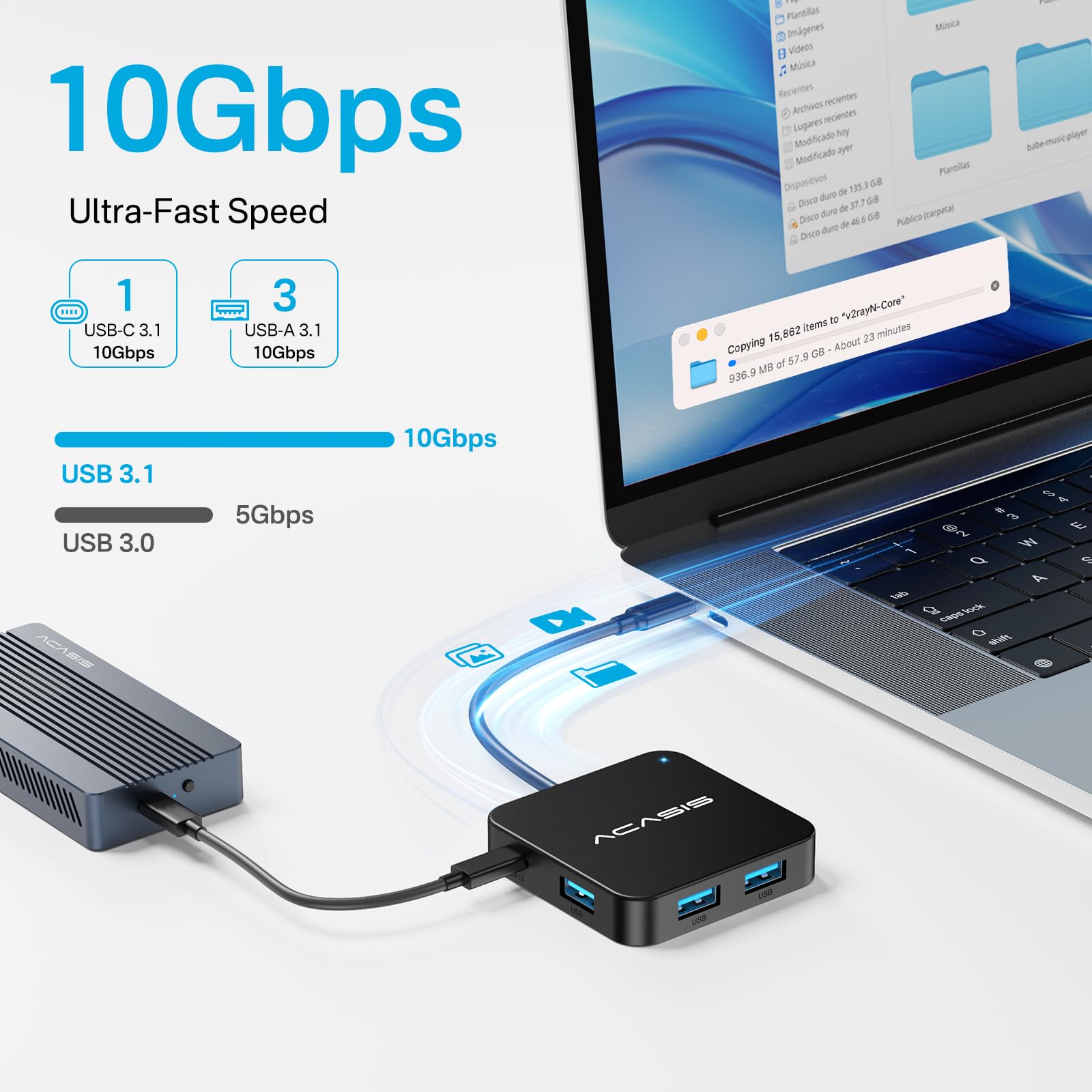 10Gbps USB C Hub with 4K 60Hz HDMI, 100W PD Charging - 4-Port USB 3.1 Adapter (3x USB-A + 1x USB-C) for MacBook Pro/Air, Dell XPS, Lenovo, Microsoft Surface, iPad Pro - Perfect for Home Office, Remote Work & Travel (Space Gray)