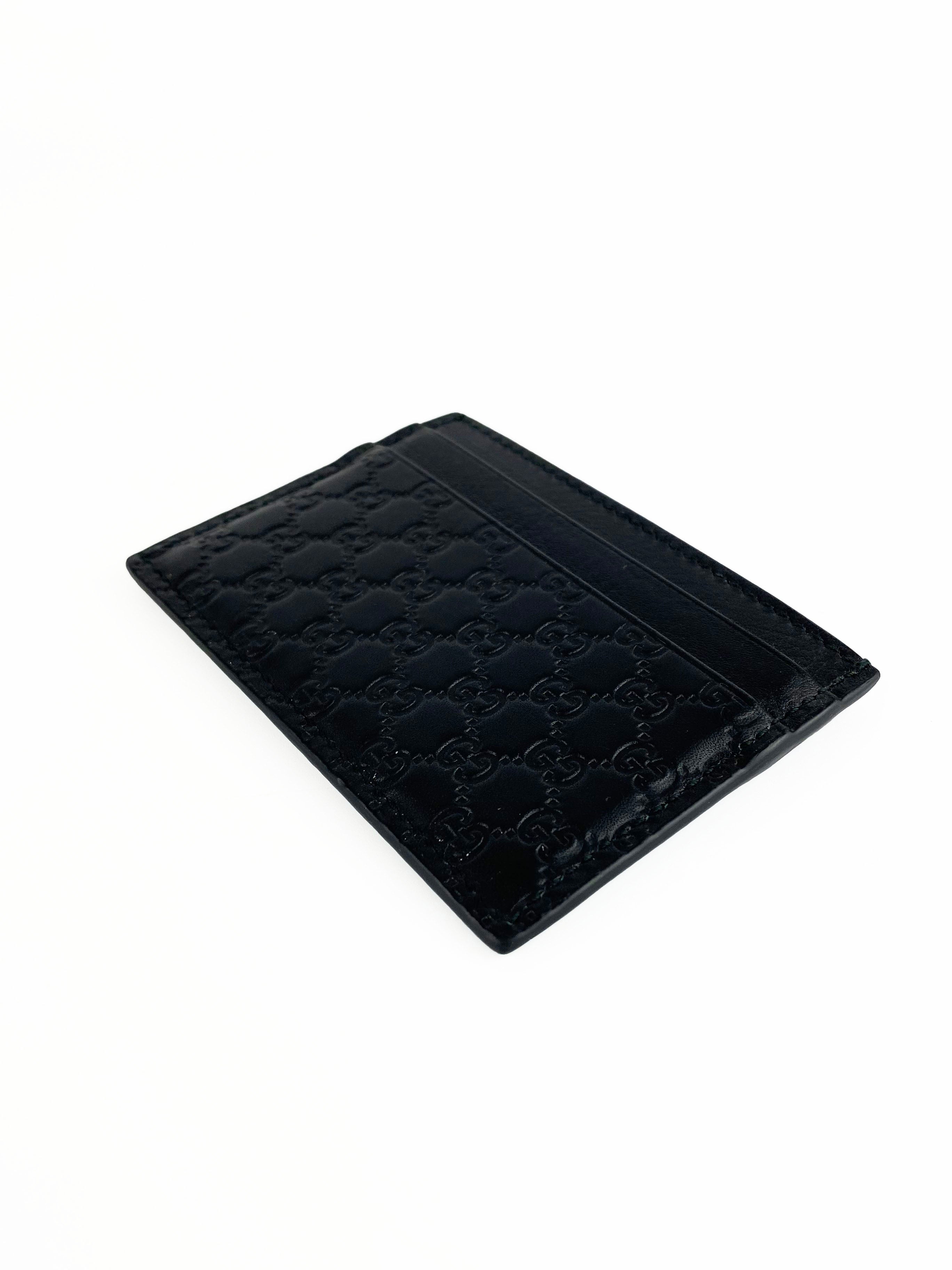 Gucci Black Signature Leather Card Holder Wallet for Men & Women - Slim RFID Blocking Credit Card Case for Travel & Everyday Use