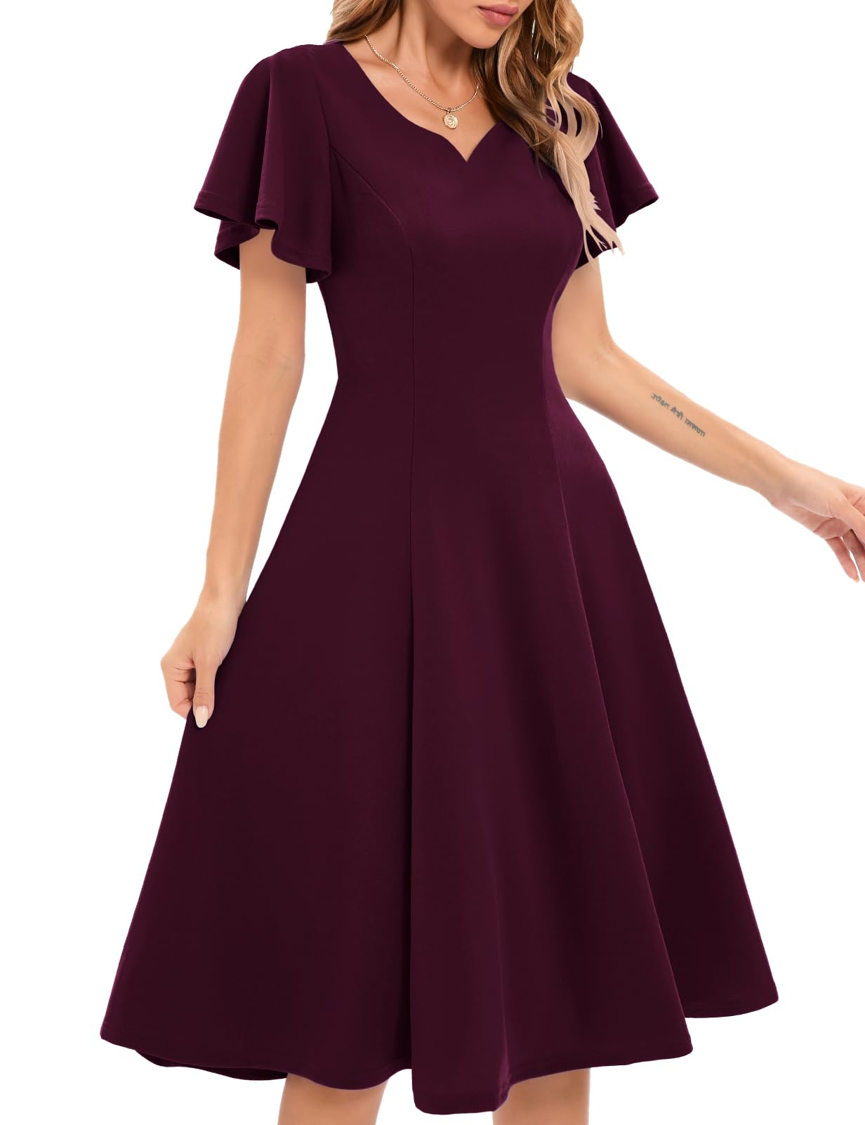 Vintage Short Sleeve Wedding Guest Dress for Women - Elegant Fit and Flare Cocktail Party Dress for Tea Party, Bridal Shower & Formal Events