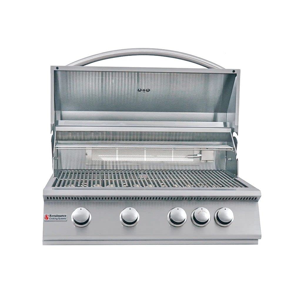 Premium Stainless Steel 32-Inch Built-In Gas Grill with Rear Burner - Propane Powered Outdoor BBQ Grill for Backyard, Patio, and Poolside Cooking