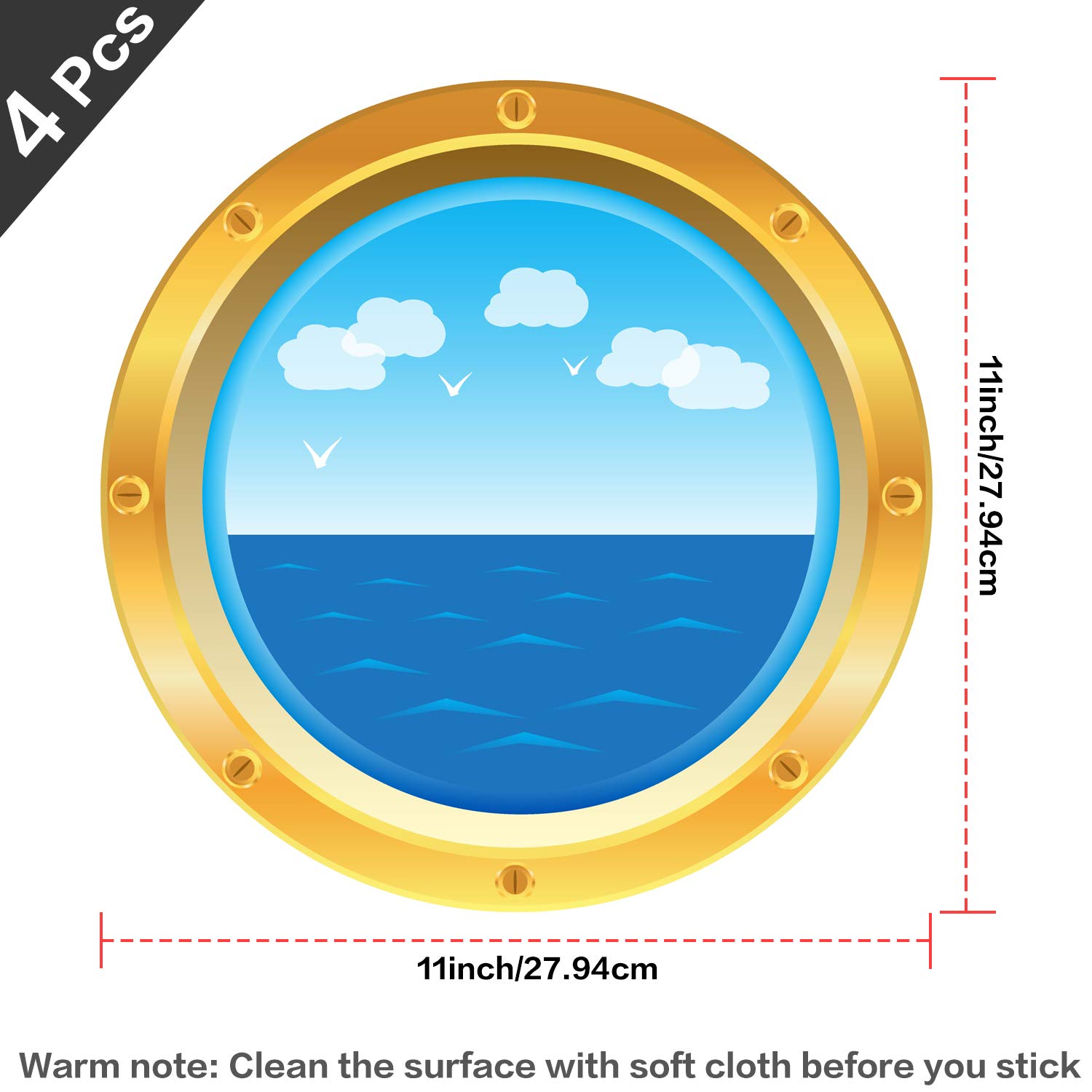 Outus Cruise Ship Porthole Stickers - Nautical Wall & Window Decals for Cruise Themed Parties, Birthday Decor, Carnival & Room Decorations | Perfect for Cruise Cabin, Kids Bedroom & Nautical Events