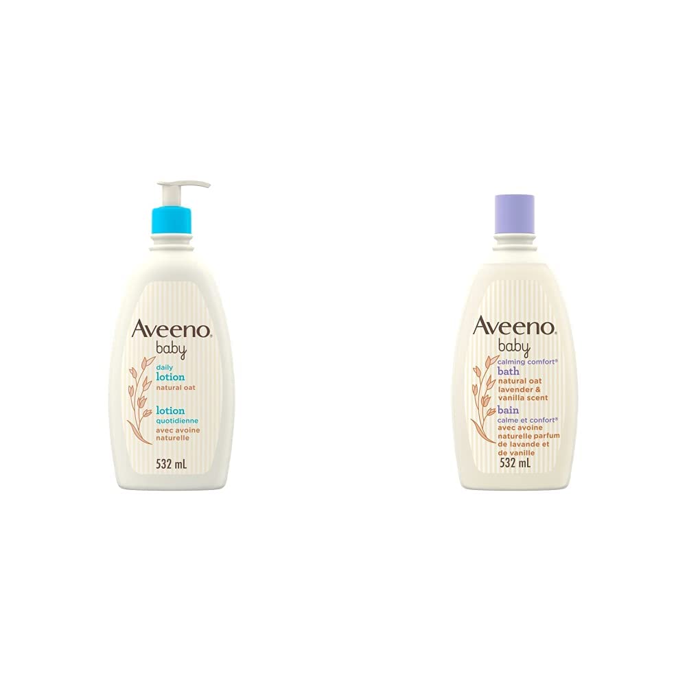 Aveeno Baby Daily Moisture Lotion & Calming Bath Wash Bundle - Gentle Hydration for Sensitive Skin - Perfect for Newborns, Infants & Toddlers - Daily Baby Care Routine & Bedtime Bath Time