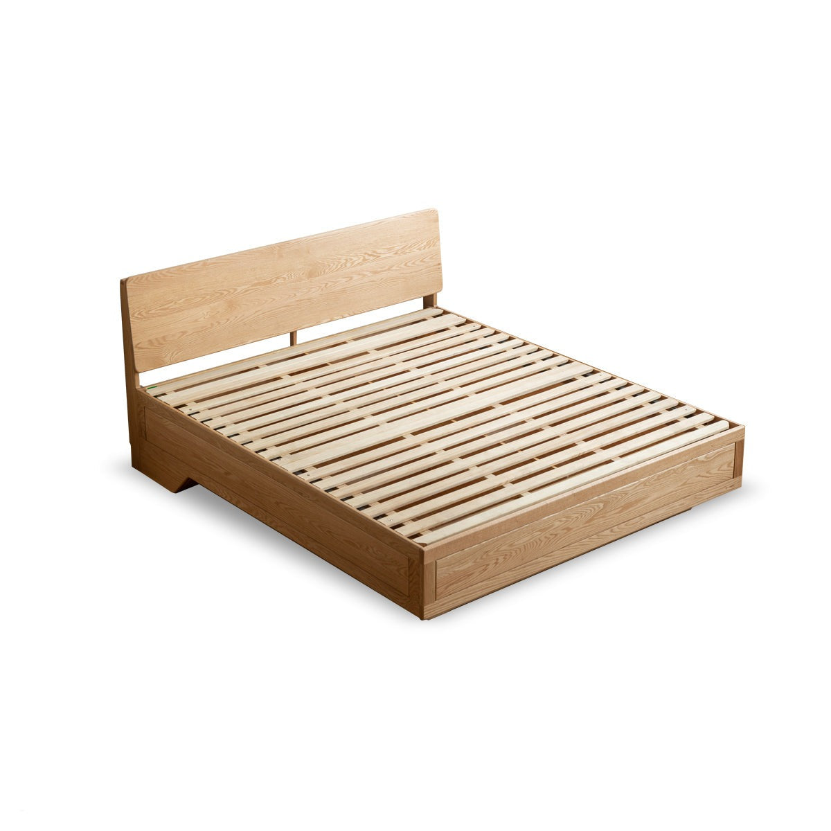 Solid Oak & Black Walnut Wood Floating Platform Bed with LED Lighting - Modern Bedroom Furniture for Contemporary Home Decor