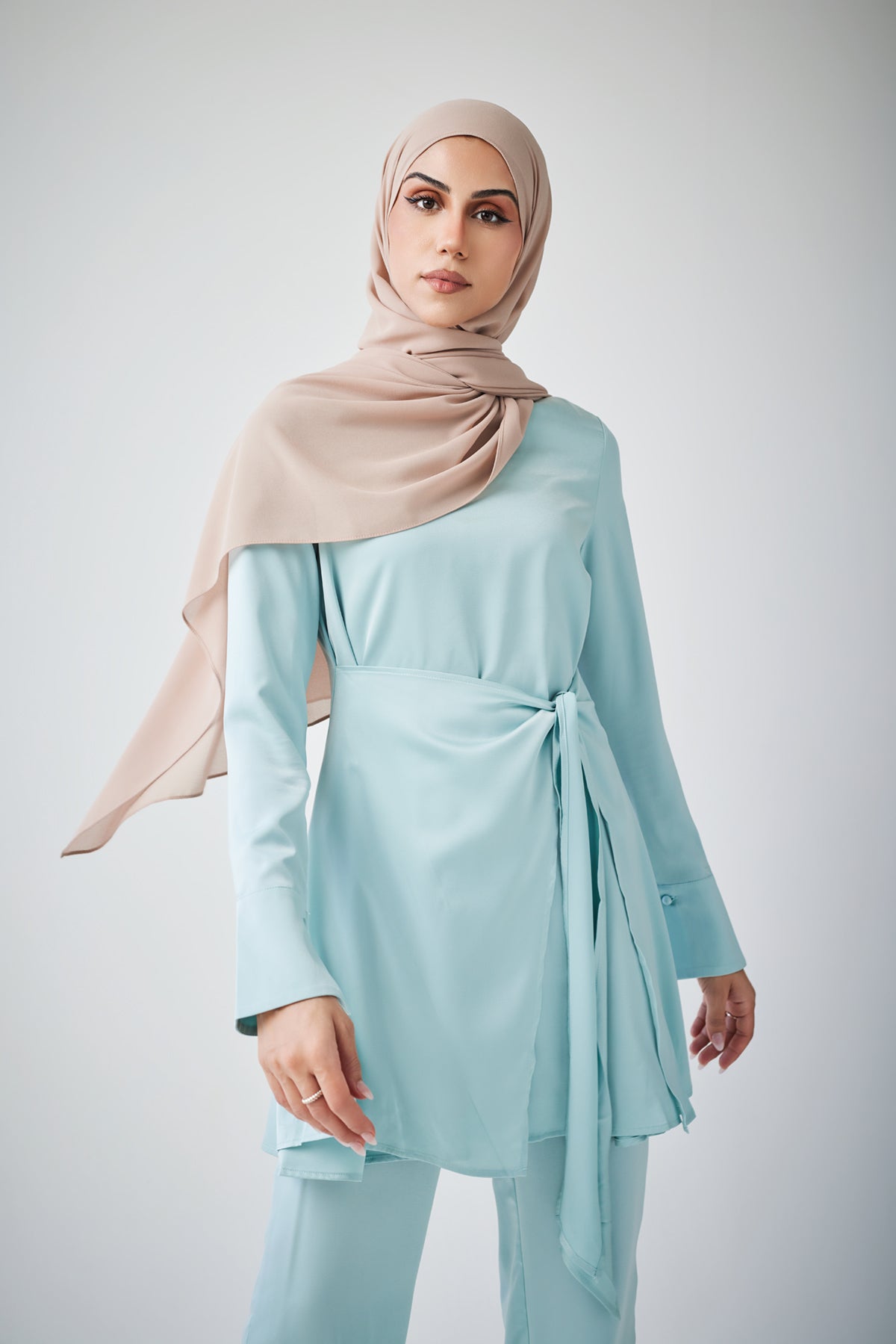Clara Tunic Celeste - Women's Fashion Flowy Boho Blouse for Casual Wear & Summer Outfits
