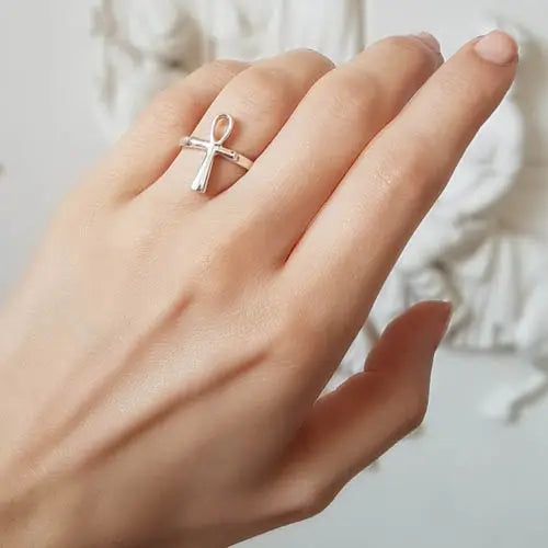 Sterling Silver Ankh Ring - Ancient Egyptian Symbol Jewelry for Women & Men - Perfect for Gifts, Spiritual Protection & Boho Fashion