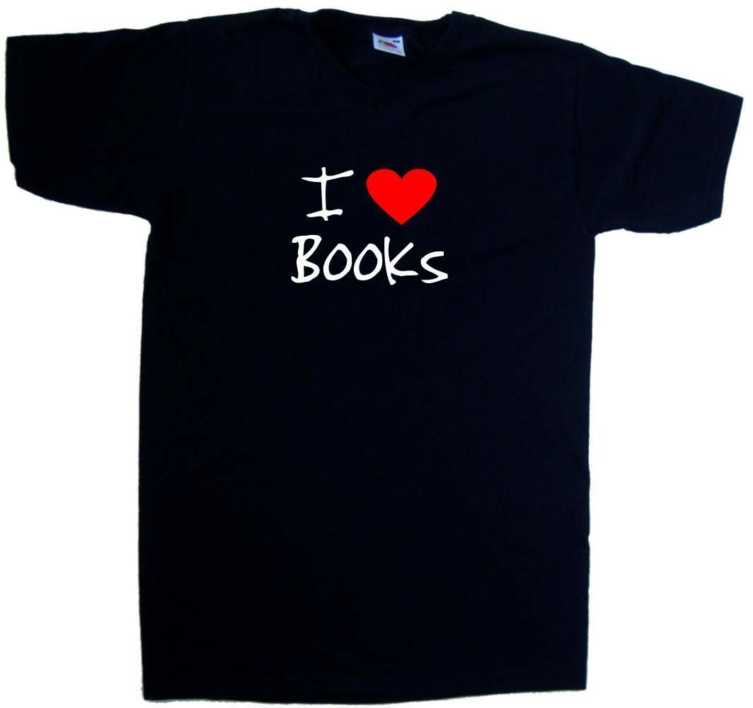 I Love Heart Books Black V-Neck T-Shirt for Book Lovers - Casual Reading & Library Outfit