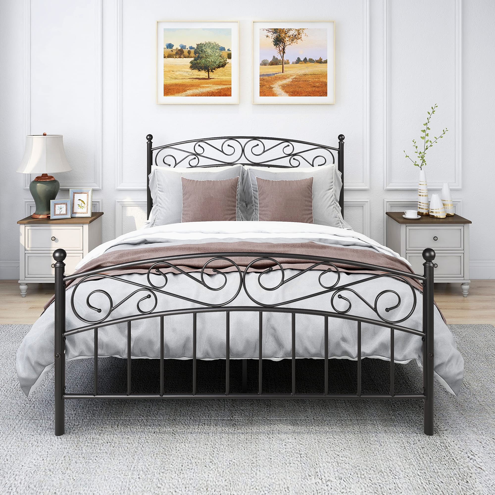 Queen Size Metal Bed Frame with Headboard & Footboard - Heavy Duty Platform Mattress Foundation for Easy Assembly | Perfect for Master Bedroom, Guest Room & Dormitory (Black)