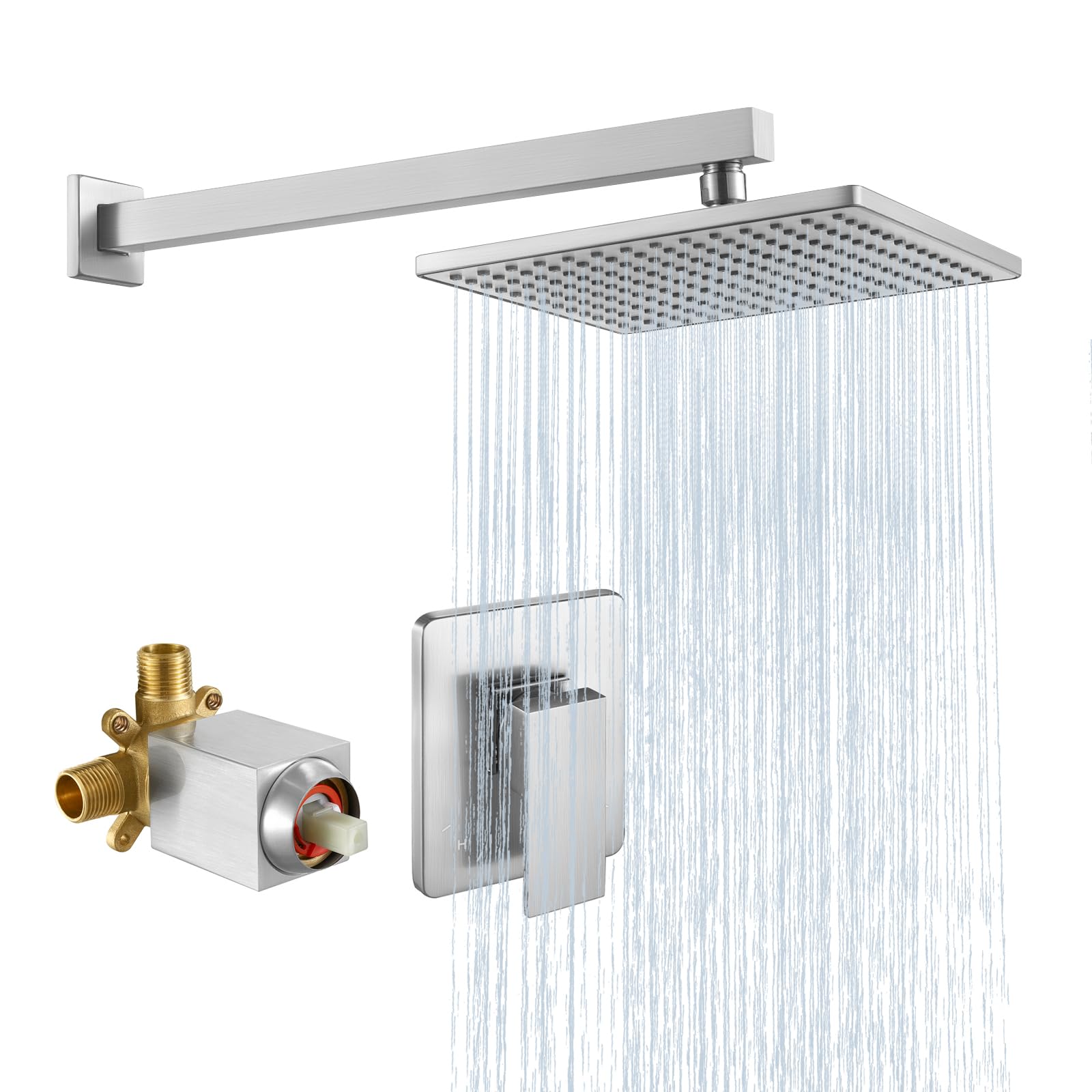 Premium KES Brushed Nickel Shower Faucet System - Complete Shower Kit with Pressure Balance Valve, Rainfall Shower Head & Extra Long Arm - Perfect for Modern Bathroom Renovations & Spa-Like Shower Experience - XB6210-BN