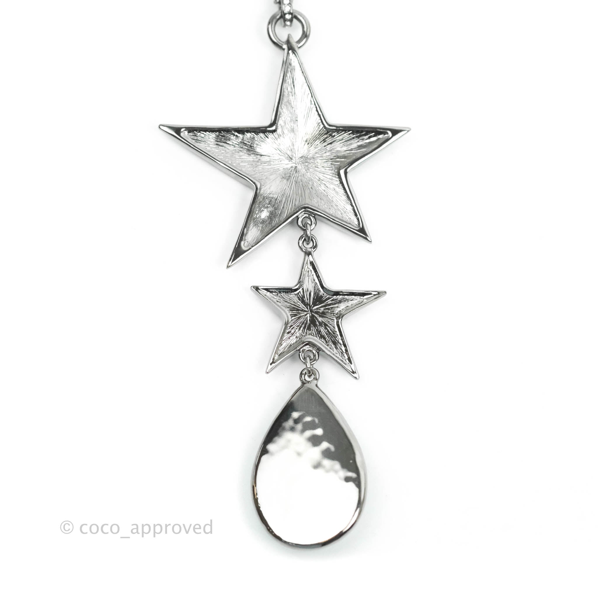 Chanel CC Crystal Star Blue Resin Tear Drop Choker Necklace in Gun Metal - 22C Collection | Elegant Statement Jewelry for Parties, Weddings & Special Occasions