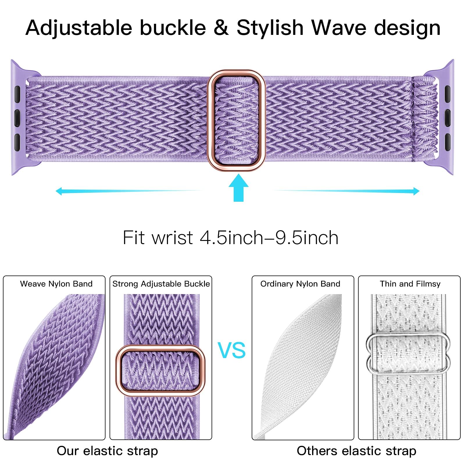 Lerobo Stretchy Nylon Solo Loop Sport Band Compatible with Apple Watch Series 10/9/8/7/SE/6/5/4/3/2/1 (44mm 45mm 46mm 49mm) - Soft Breathable Adjustable iWatch Band for Women & Men - Perfect for Workouts, Running & Daily Wear - Lavender