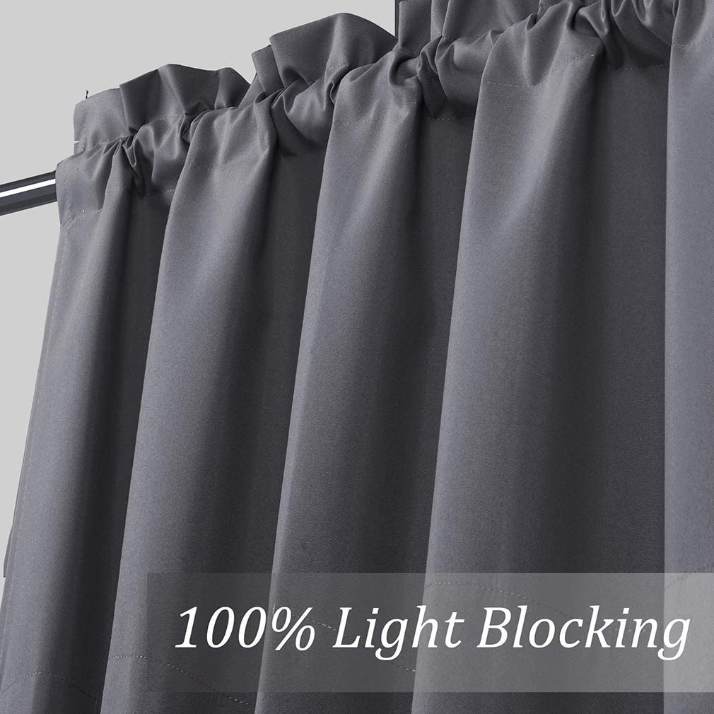 Valea Home Blackout Curtains Set for Kitchen - 24 Inch Length Grey Window Valance & Tier Panels | Energy Efficient Light Blocking for Better Sleep & Privacy