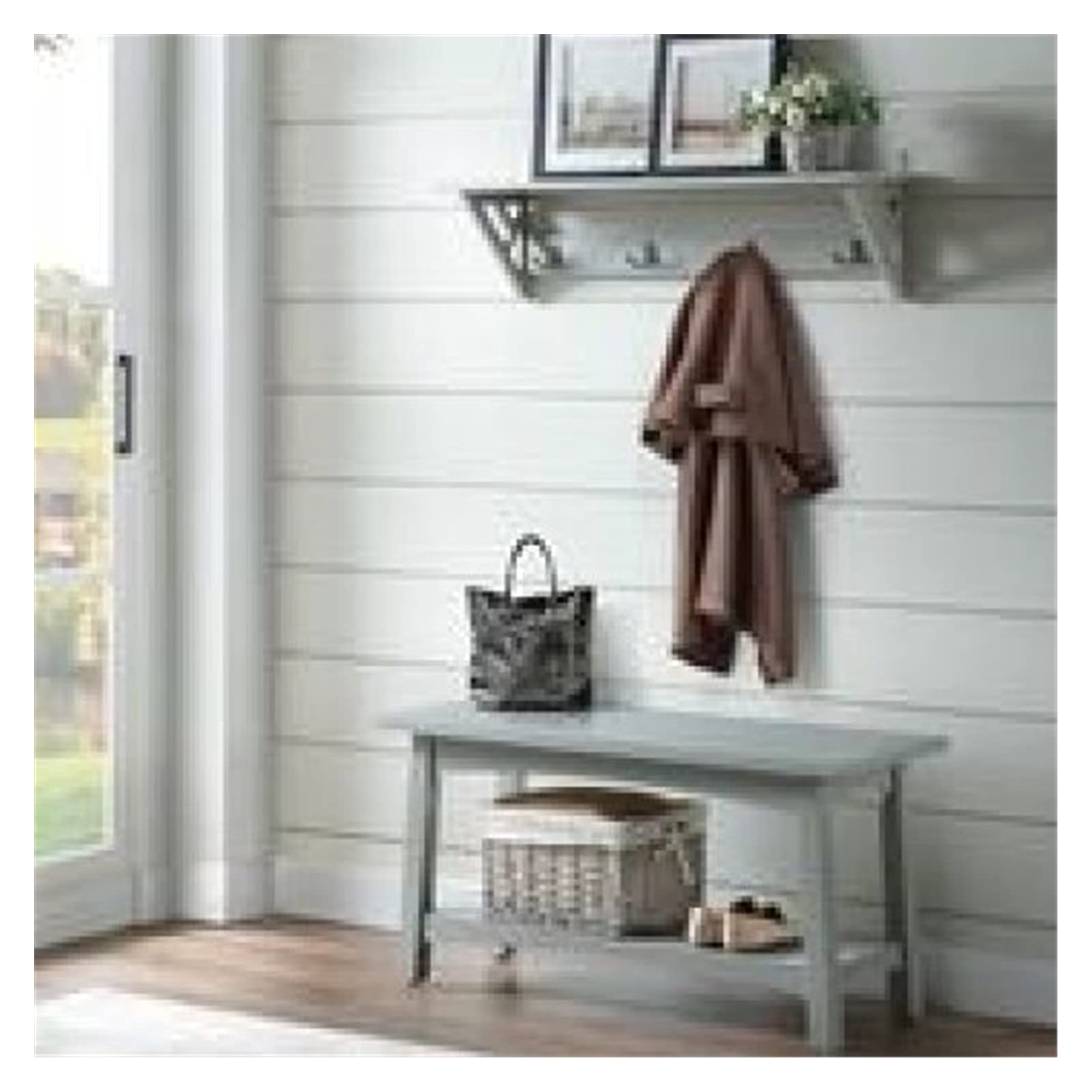 TOPOU Ottoman Storage Bench with Coat Rack & Shoe Storage - Wood Look Entryway Bench with Metal Frame - Perfect for Hallway, Mudroom, and Living Room Organization