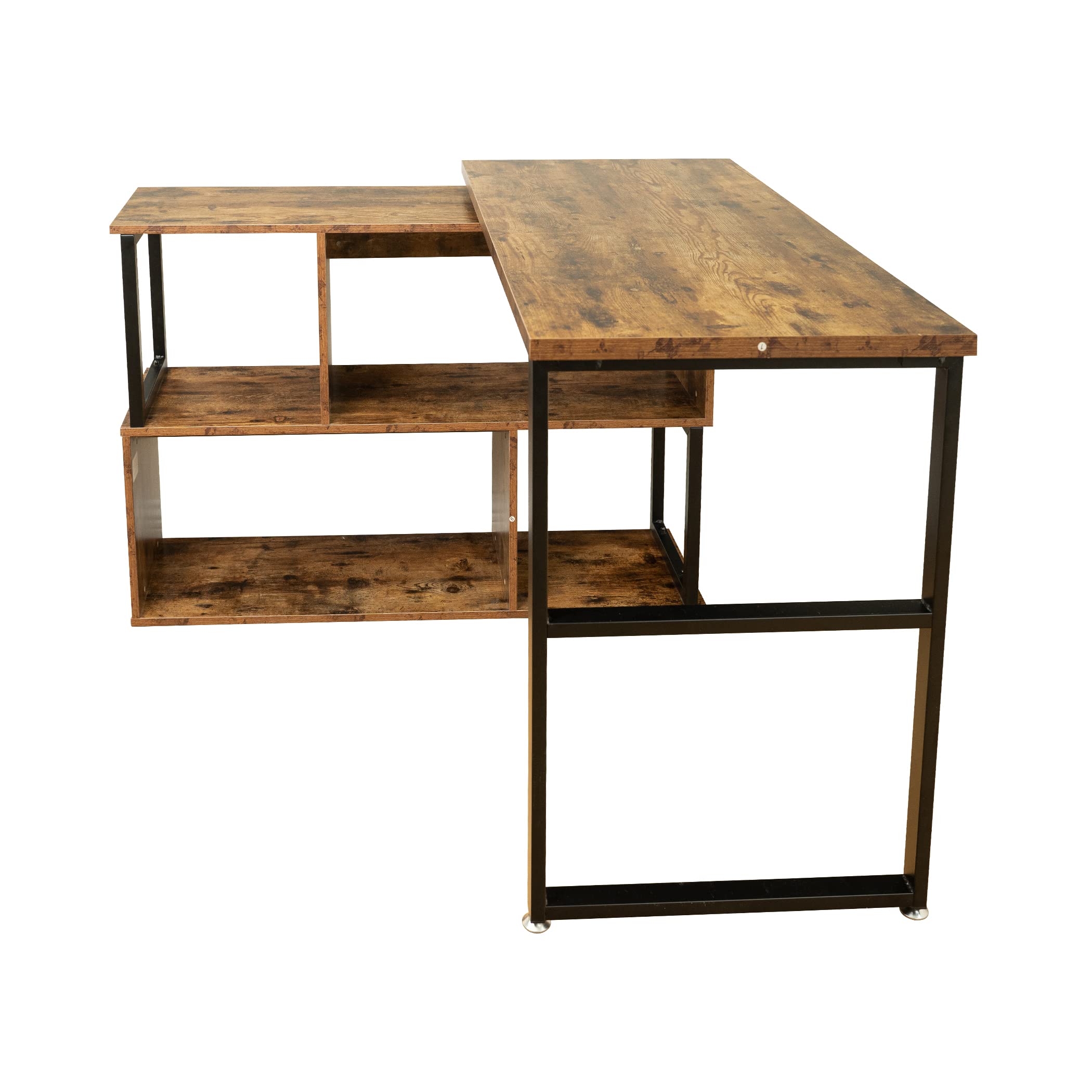Rotatable L-Shaped Corner Computer Desk with Storage Shelves - Rustic Brown Home Office Workstation for PC, Laptop & Study | Perfect for Small Spaces & Gaming Setups