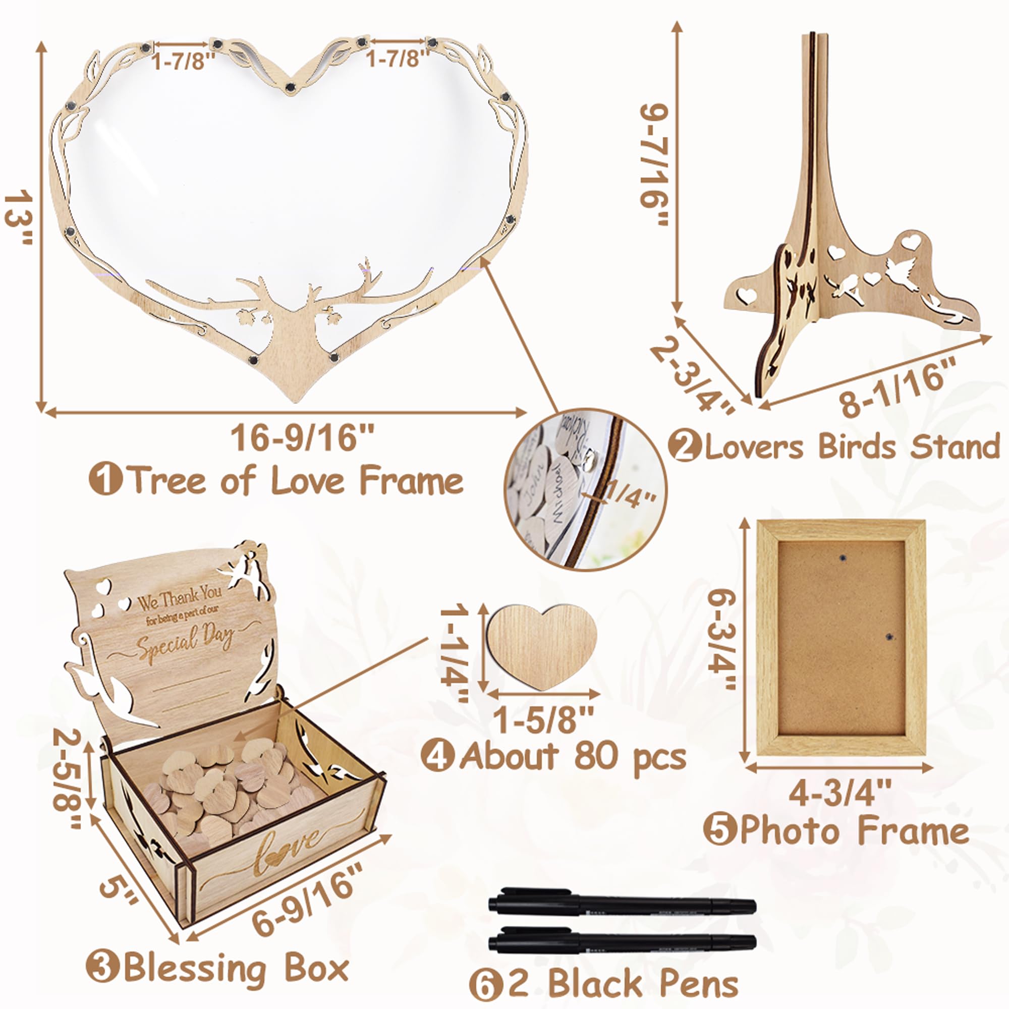 Rustic Wooden Tree of Life Wedding Guest Book Alternative - Heart Shaped Drop Box with Picture Frame for Wedding Decorations & Gifts | Perfect for Wedding Guest Signatures, Valentine's Day Presents & Rustic-Themed Weddings
