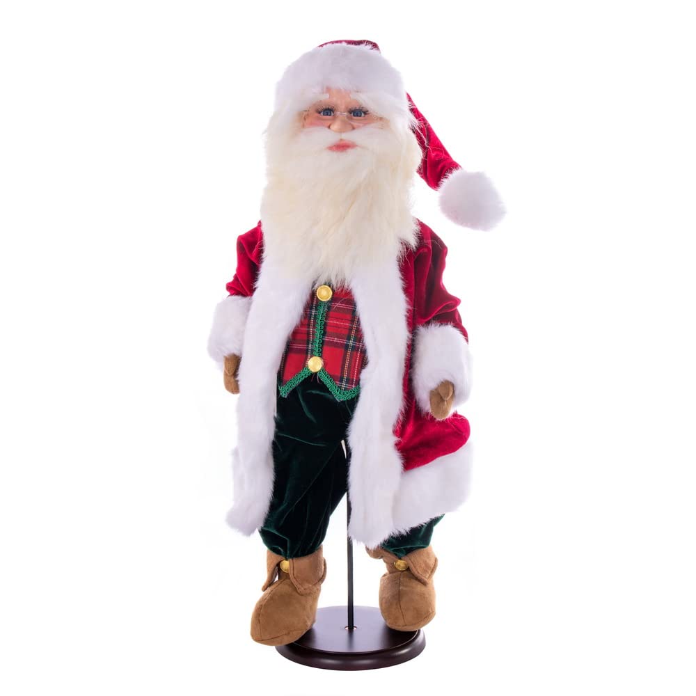 Vickerman 24-Inch Red Plaid Velvet Santa Claus Doll with Removable Stand & Glasses - Perfect for Christmas Tree Decorations, Holiday Mantel Displays, and Festive Home Decor