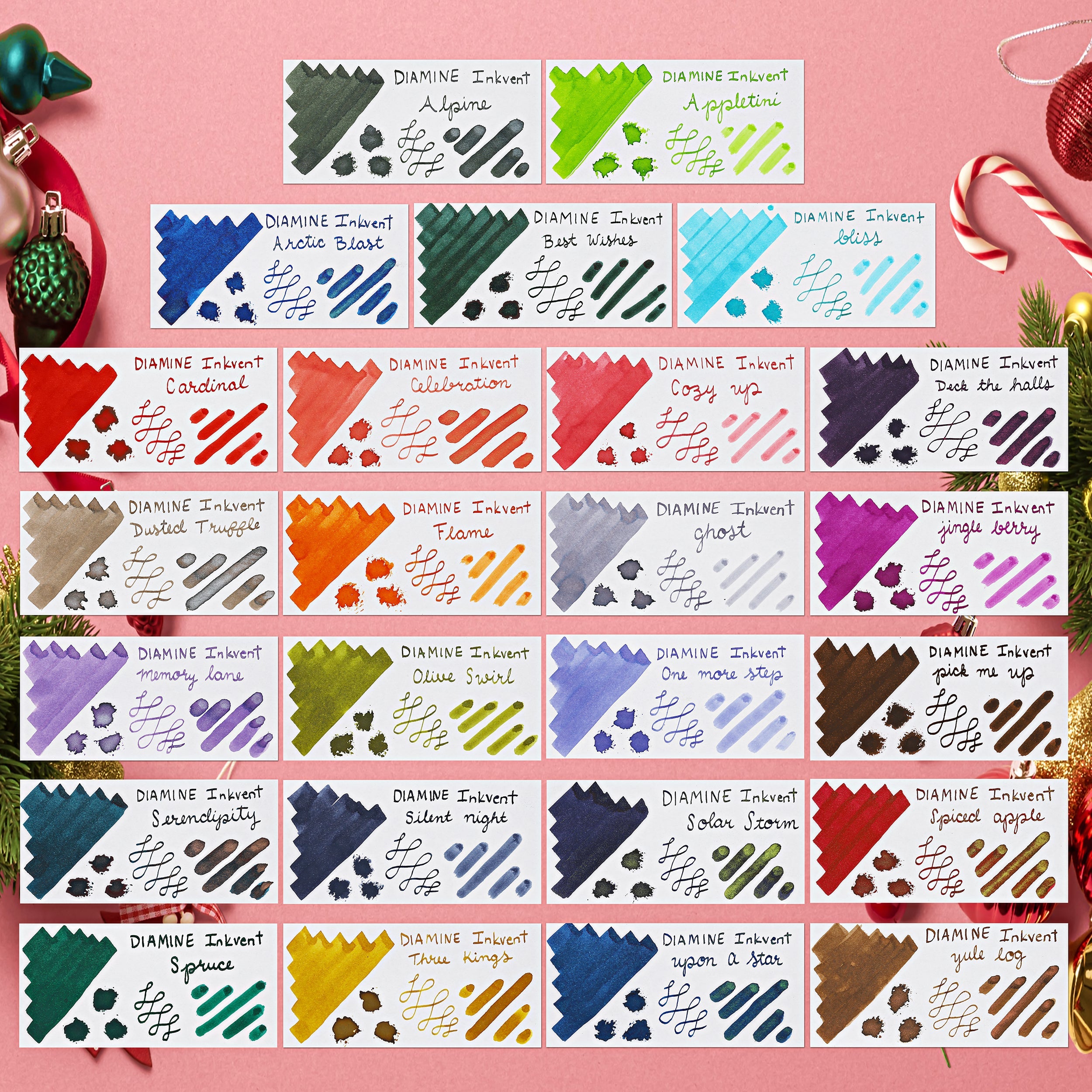 Diamine Inkvent Green Edition Standard Bottled Ink - Jingle Berry (50 mL) - Perfect for Fountain Pens, Calligraphy & Holiday Writing Projects