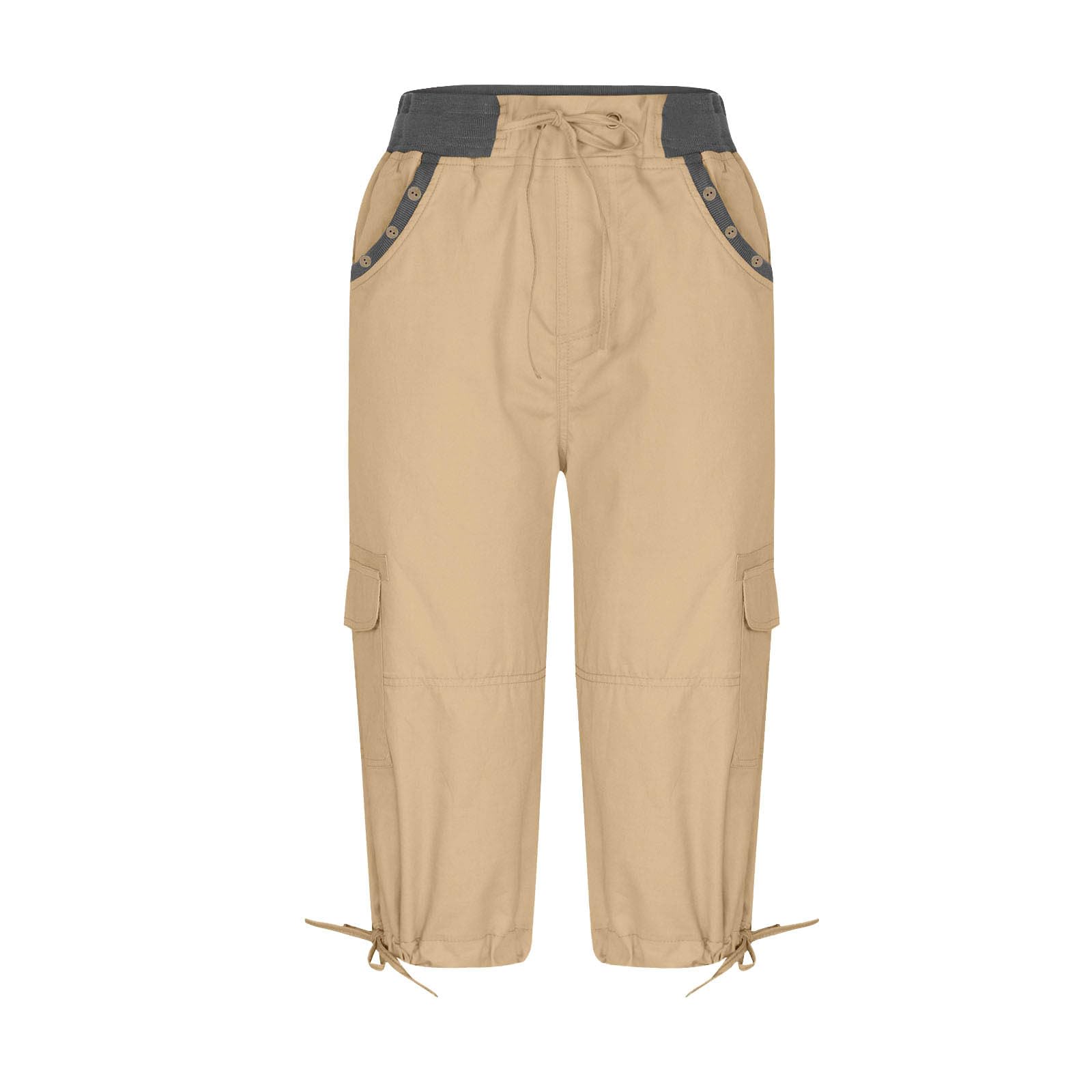 Women's Linen Cargo Capri Pants - Casual Summer Cropped Joggers with Drawstring Waist & Pockets | Perfect for Lounge Wear, Outdoor Activities & Travel